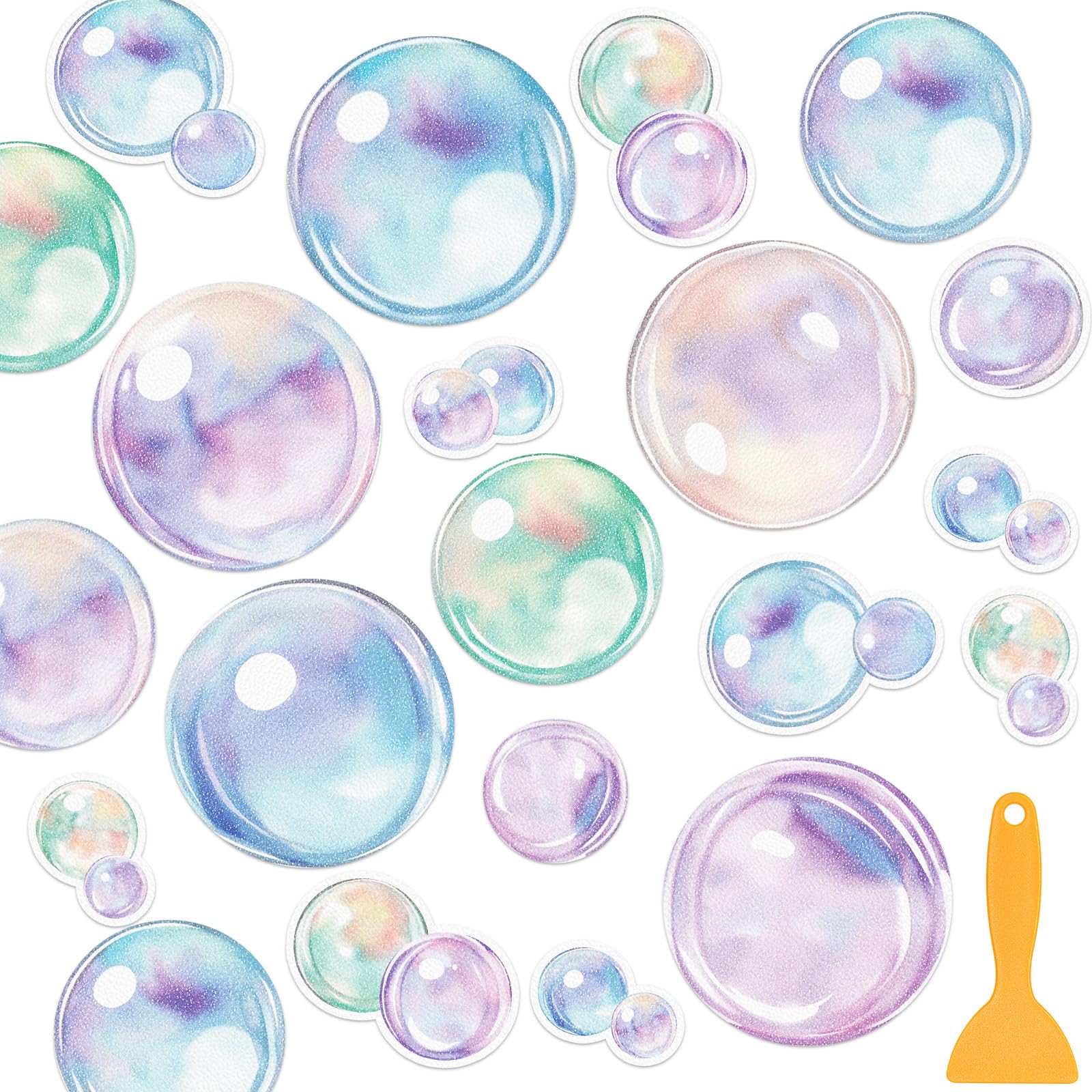 Calcomanías antideslizantes de ducha Fullhawl 30 burbujas pastel para suelo con raspador