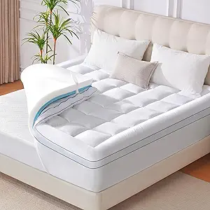 Memory Foam Queen Mattress Topper, 4 Inch Dual Layer Mattress Pad with Pillow Top Mattress Topper Queen Size Bed Cover, Support for Back Pain (White)