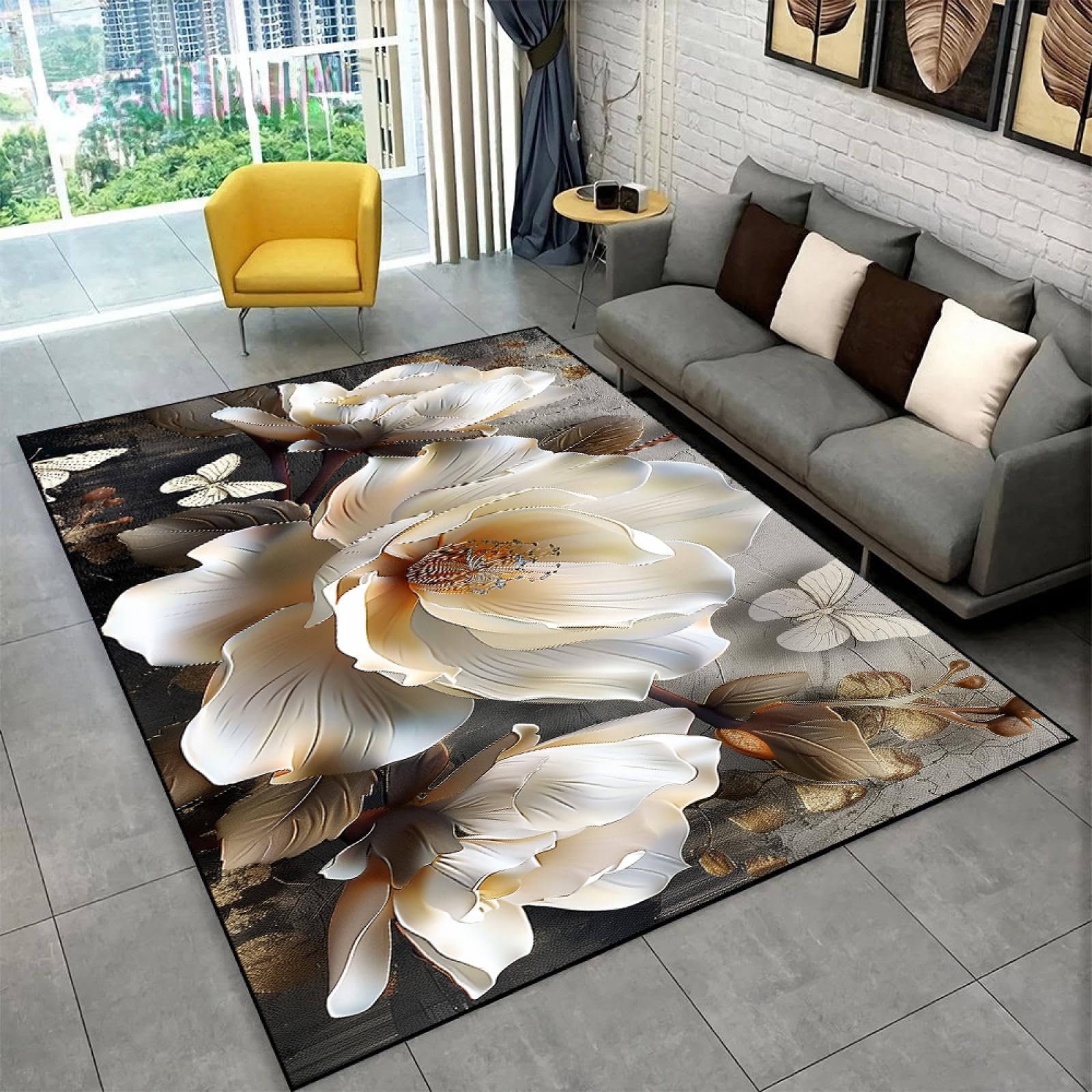 Alfombra con patrón de flores decorativa y compacta de 40x60cm