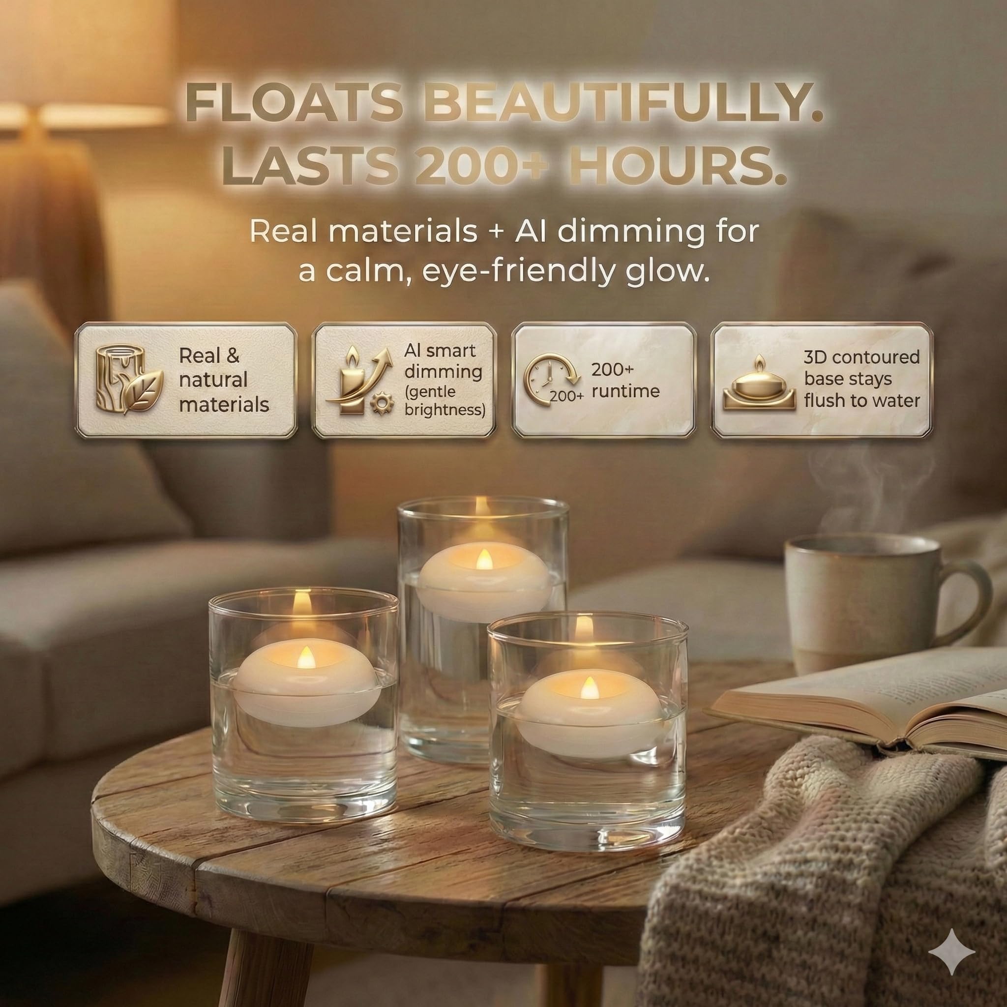 Aignis 24 candele galleggianti a LED senza fiamma, 7,6 cm, in plastica, funzionamento a batteria, durata oltre 120 ore, accogliente luce bianca calda romantica per piscina/vasca da bagno/bagno caldo