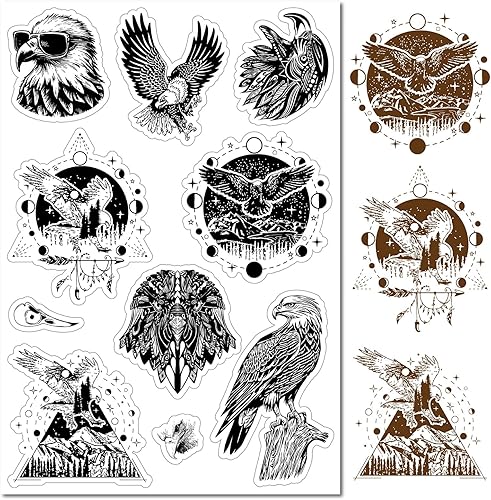 CRASPIRE Sello de goma transparente de fase lunar de águila, diseño de animales y pájaros, sello de silicona transparente vintage para hacer