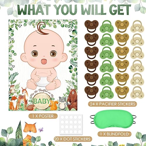 Miniatura 3 de Faccito Pin The Chupete Juego de baby shower, decoración de fiesta de baby shower, incluye póster grande, 24 calcomanías para chupete, juego para