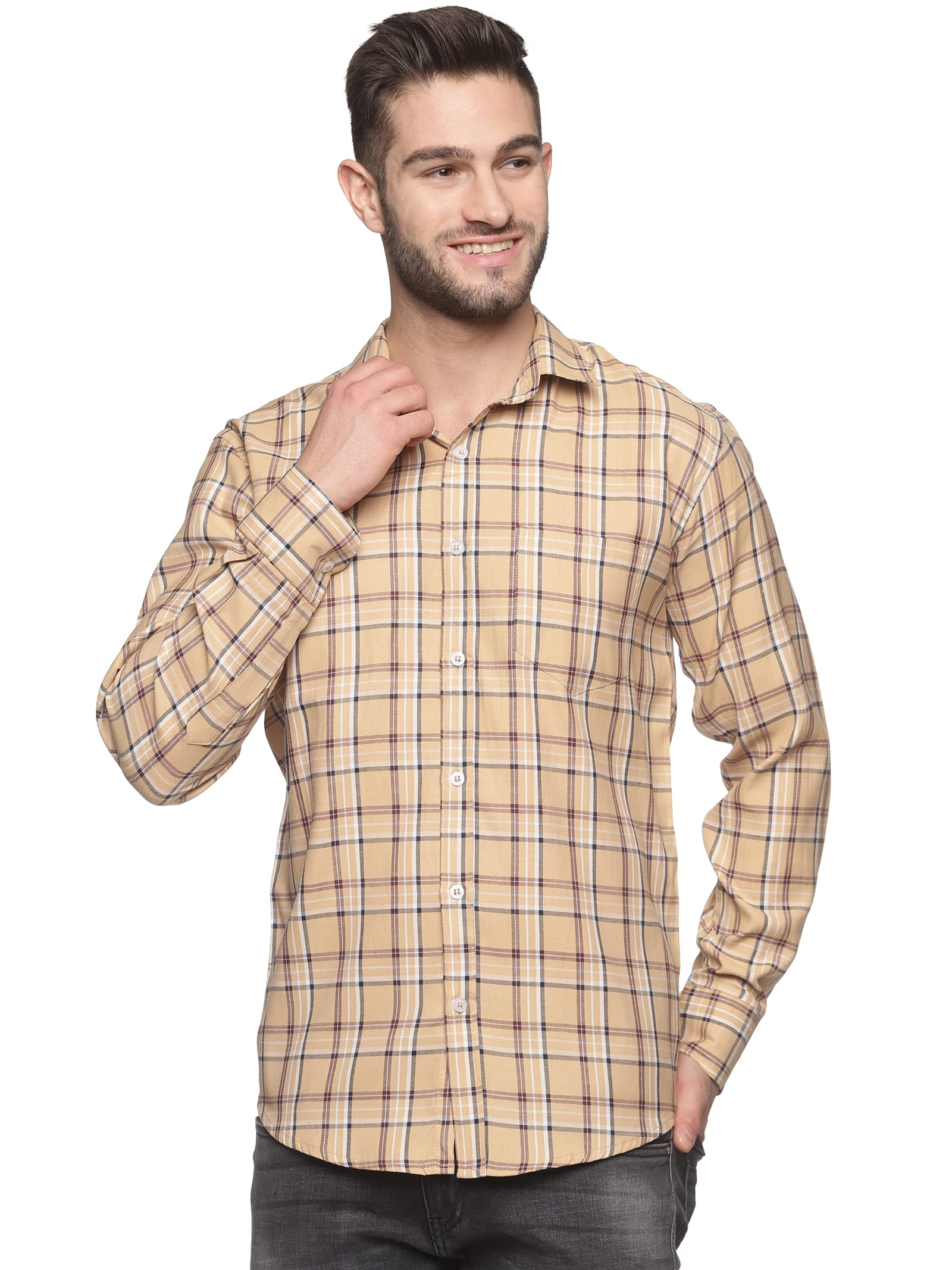 Men's Regular Fit Casual Shirt (AZLPCQSHT188BGEM_Beige_M)