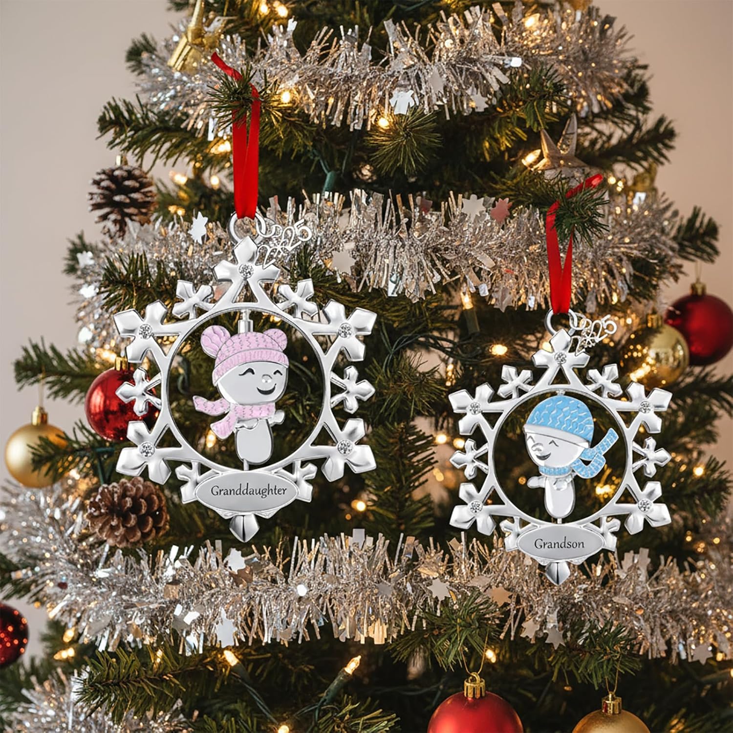 Granddaughter Christmas Ornaments 2025,Keepsake Christmas Ornament, Xmas Tree Decoration Metal Snowflake with Rotate Snowman Ornaments Christmas Birthday Gift - Image 3