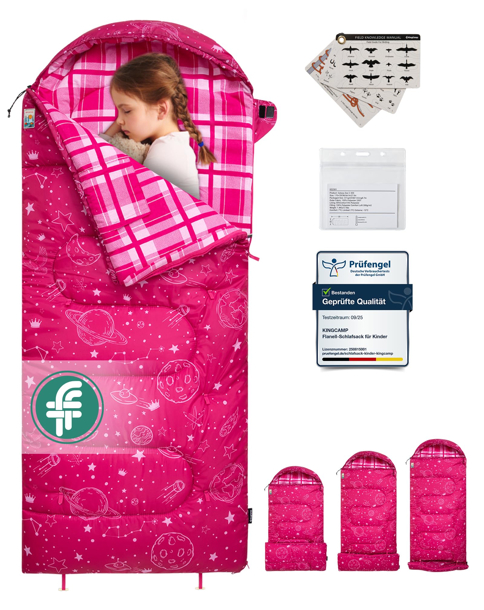 KingCamp Kinderschlafsack Flannel,Leicht, Wasserdicht und Kompakt,Schlafsack Winter,Deckenschlafsack 4 Jahreszeiten,Camping Zubehör,Geeignet für Kinder unter 140cm Größe, Komfort: 7°C