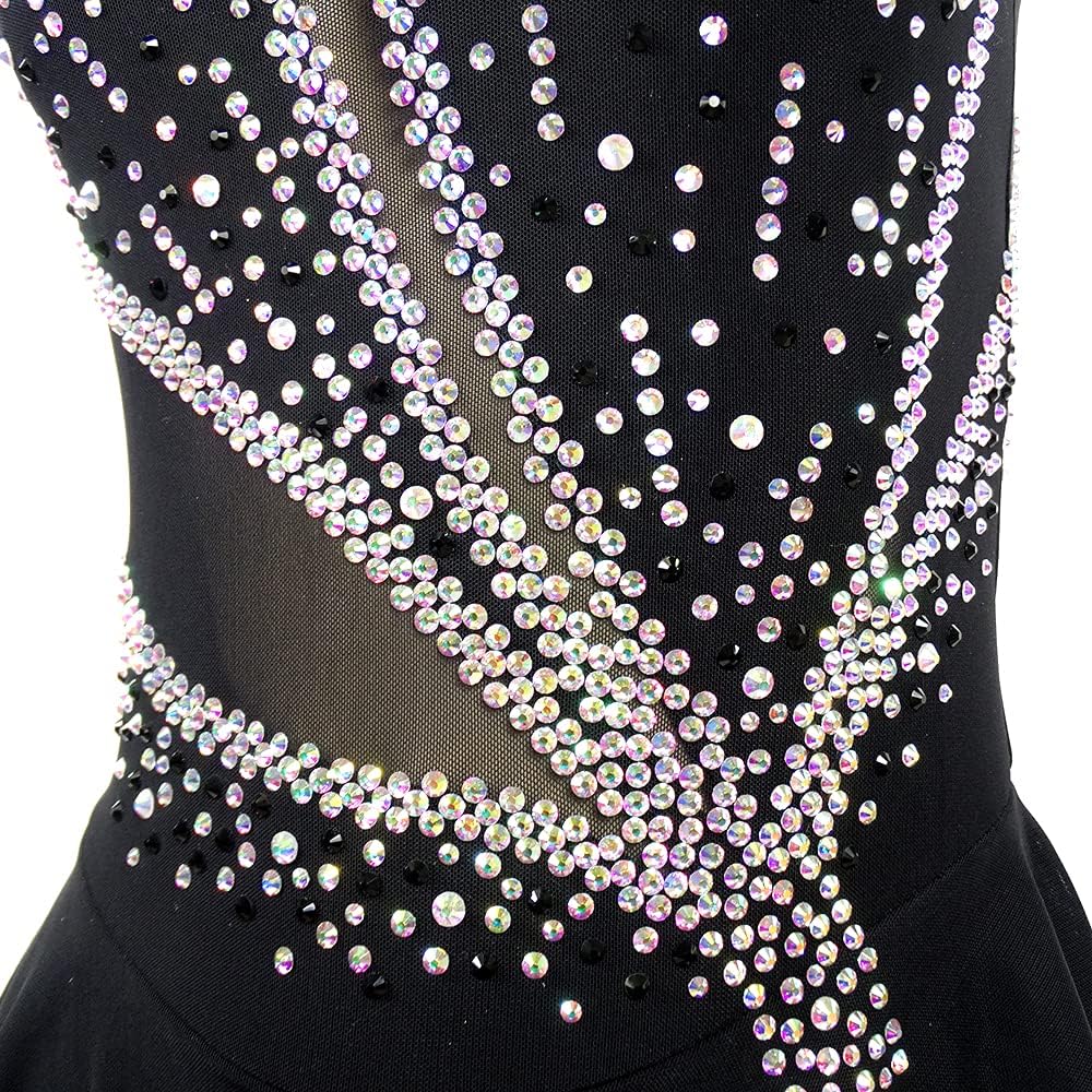 Ice Skating Dress Black Backless Spandex High Elasticity Competition Dancewear