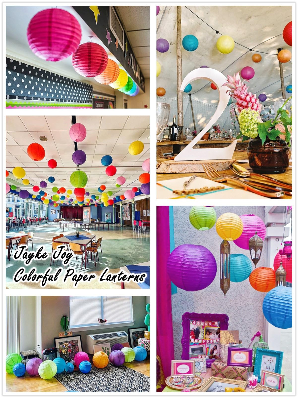 15-Pack Colorful Hanging Paper Lanterns - 10", 8", 6" Round Lanterns For Party Wedding Decor