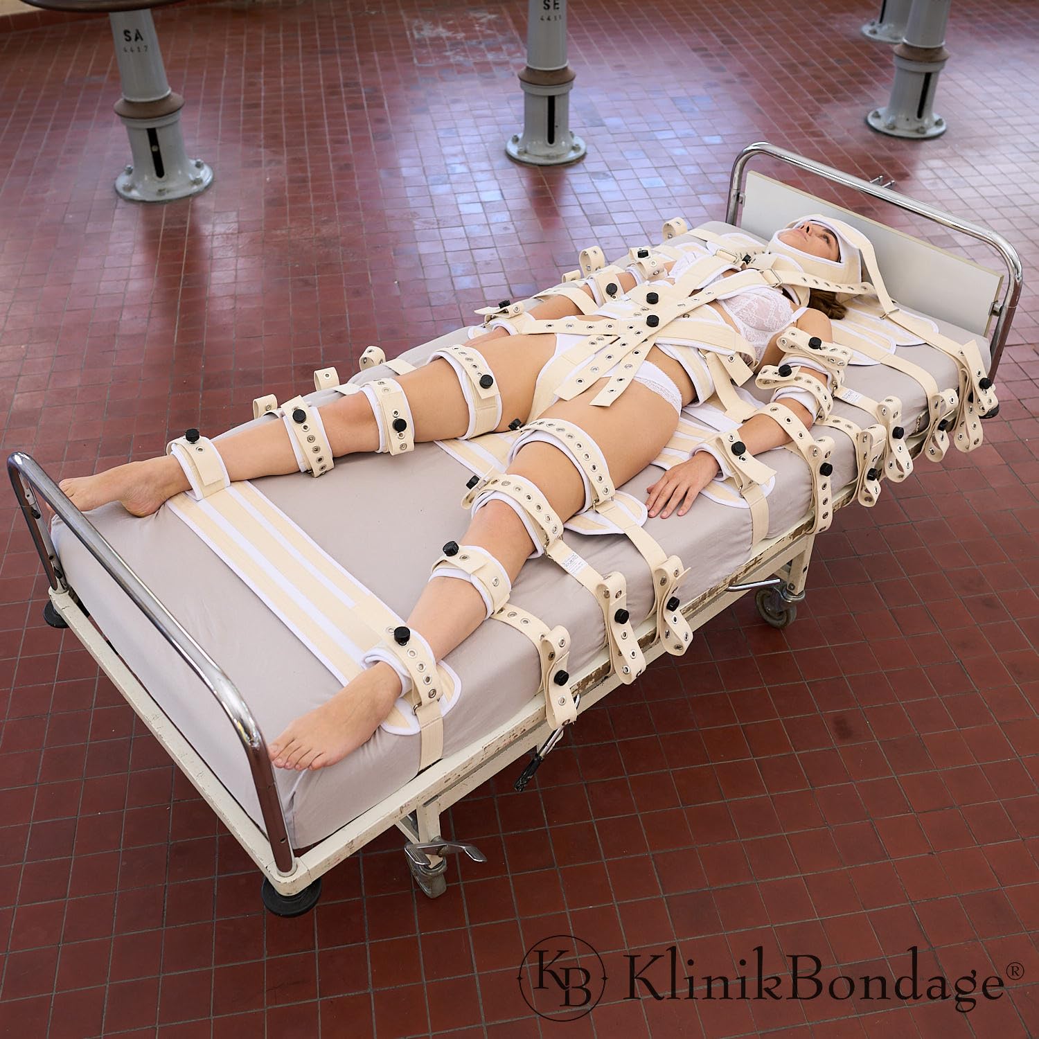 Kit de bondage 20 points de fixation pour lit - Fixation hogtied très stable - Jouet sexuel de qualité supérieure - Blanc - Fabriqué à la main en coton - Pour tous les types de lit