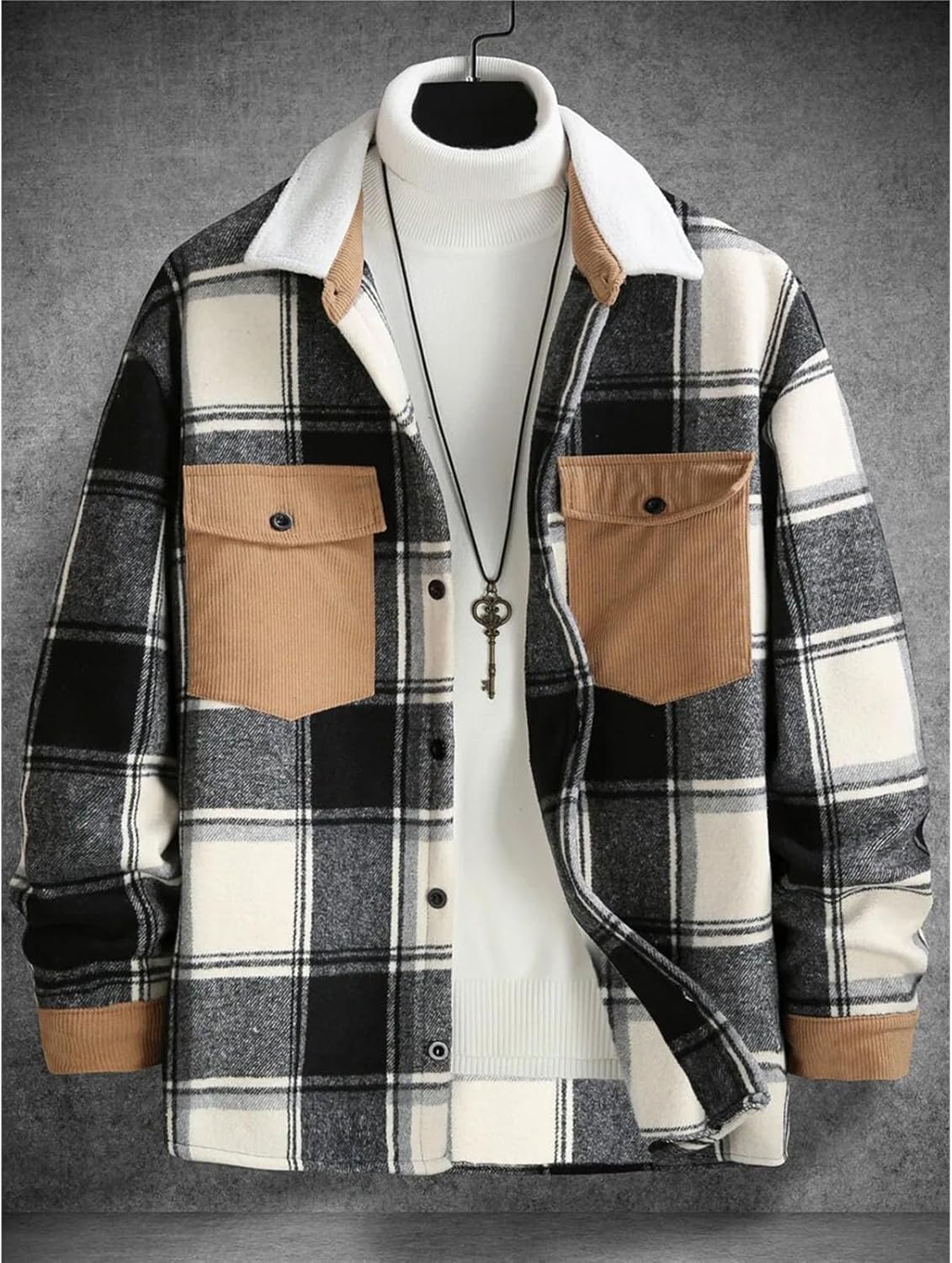 Men's Warm Plaid Jacket Thick Fleece Lined Outdoor Daily Casual Shirt Coat
