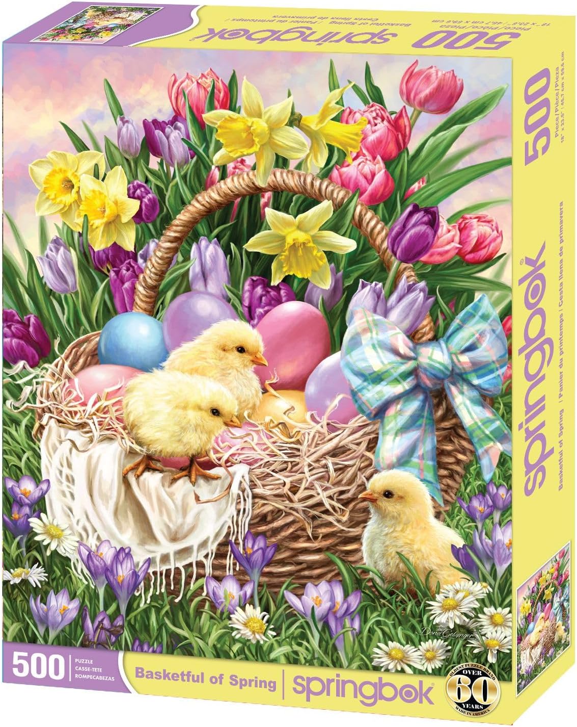 Springbok Basket Full of Spring 500 Piece Jigsaw Puzzle for Adults and Family - Easter Eggs and Chicks - Unique Cut Pieces - Made in USA