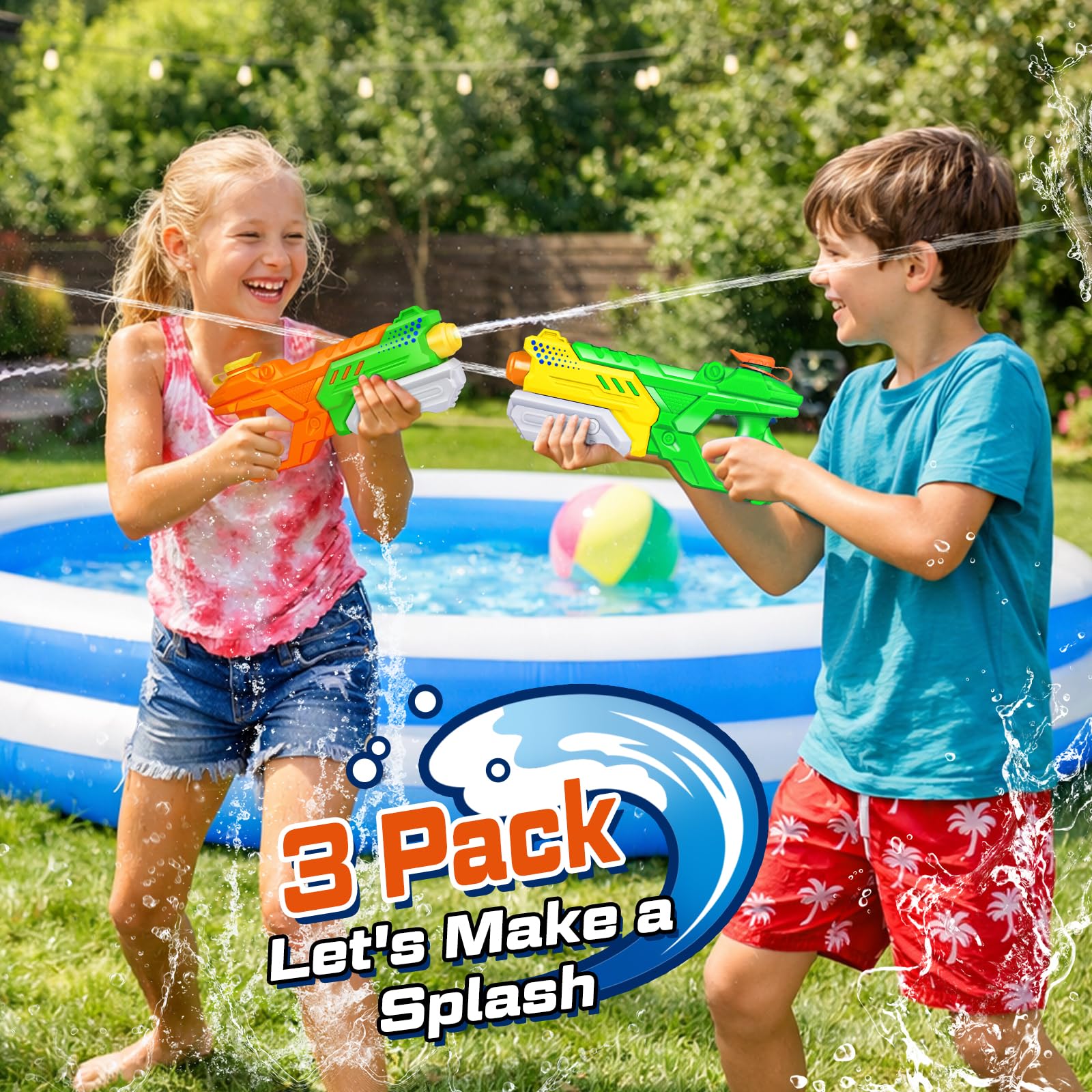 Quanquer Wasserpistole für Kinder Erwachsene - 3 Stücke großer Wasserspritzpistole 600ML mit 10 Meter Reichweite Super Water Gun Soaker Sommer Schwimmbad Strand Pool Outdoor Wasser Kampf Spielzeug