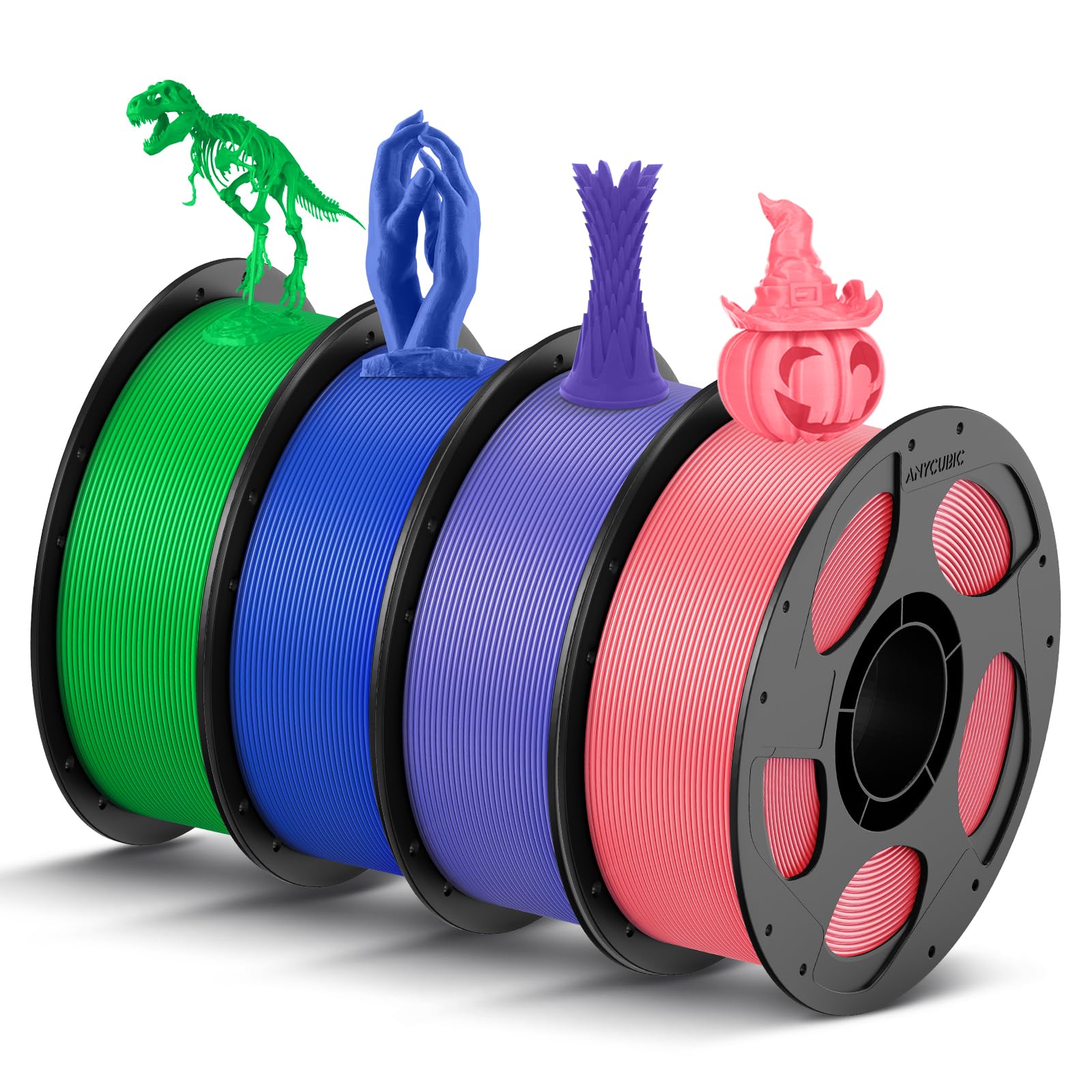 ANYCUBIC Filamento PLA 1,75 mm, Filamento PLA per Stampante 3D, Confezione Sottovuoto, Identificazione Intelligente per Stampa Intelligente, Rosa+Viola+Blu+Verde, 4KG
