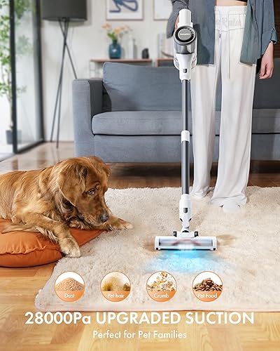 Miniatura 6 de Homeika Aspiradora inalámbrica, potente succión de 28 Kpa, motor sin escobillas fuerte de 380 W con aspiradora ligera 8 en 1 con batería desmontable