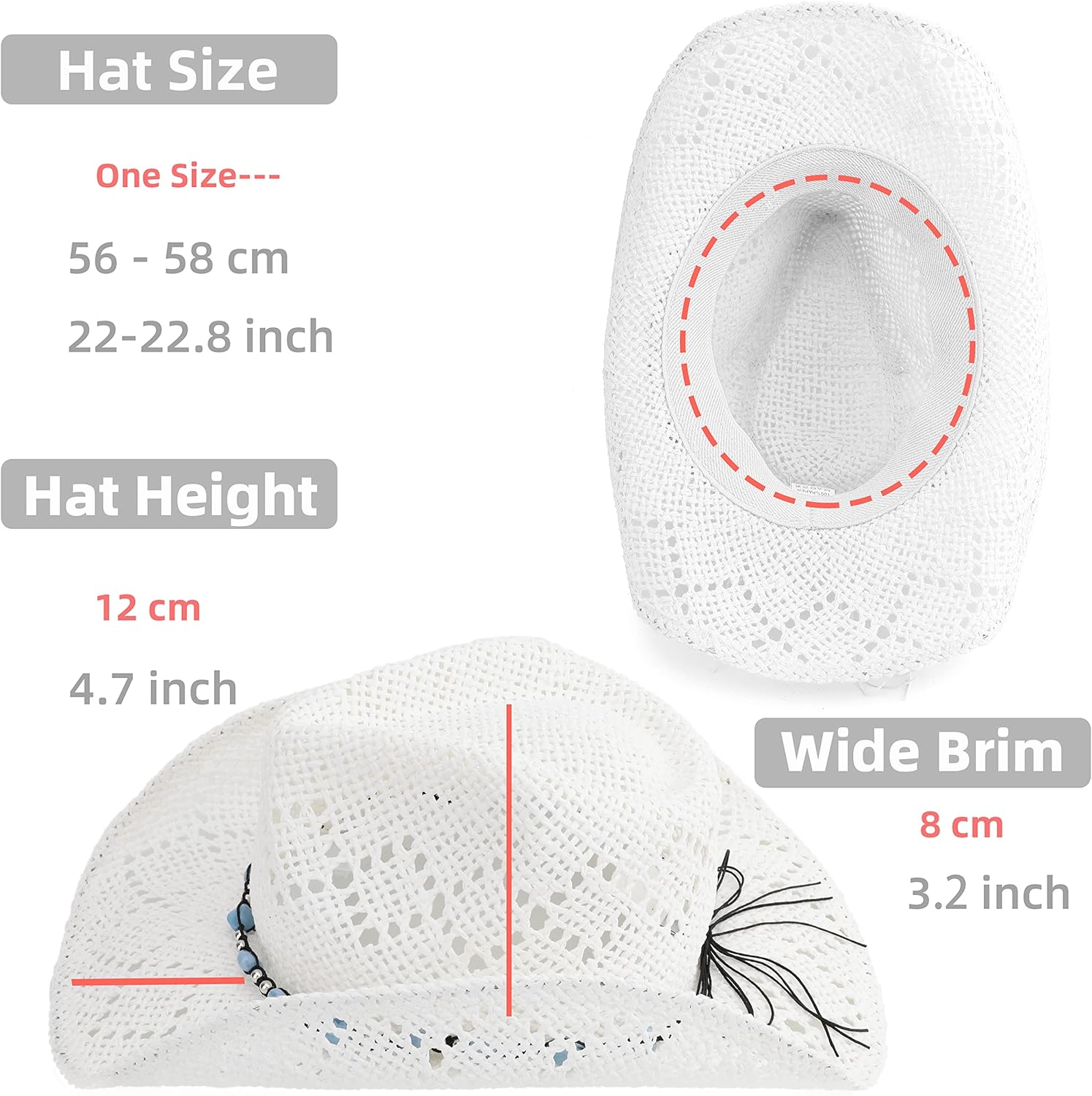 Men Women Cowgirl Straw Western Cowboy Hat - Image 4