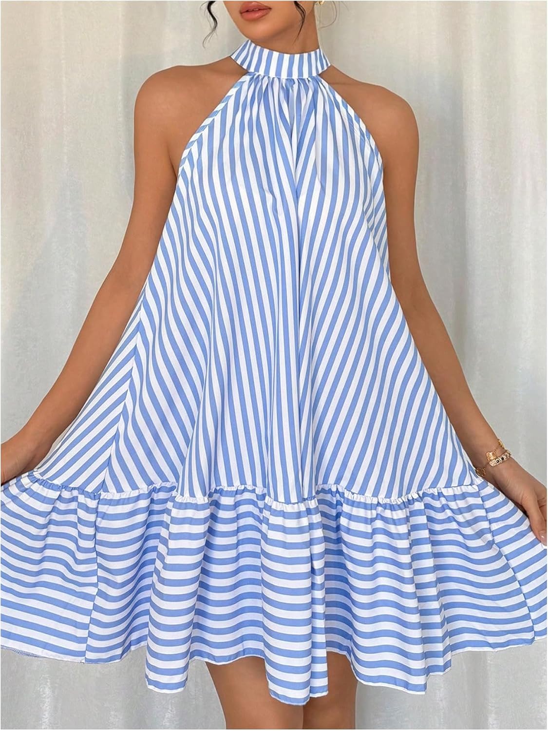 Floerns Women's Summer Halter Dress Striped Sleeveless Ruffle Hem Beach Vacation Flowy Dresses - Image 2