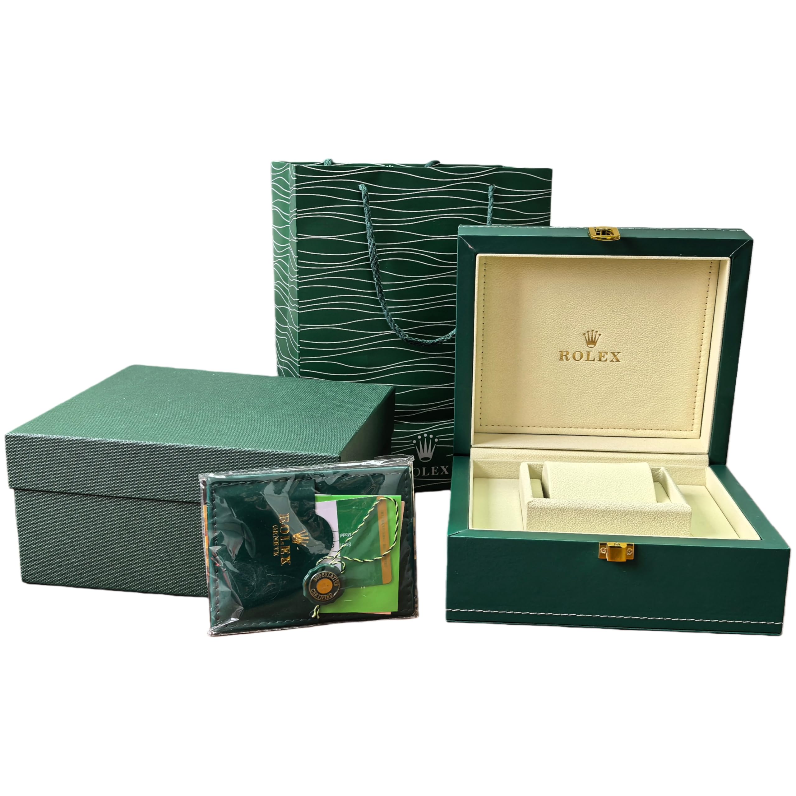 Scatola Espositiva Orologio Verde con Sacchetto Regalo Abbinato E Scatola Esterna Set per Rolex GMT-Master II