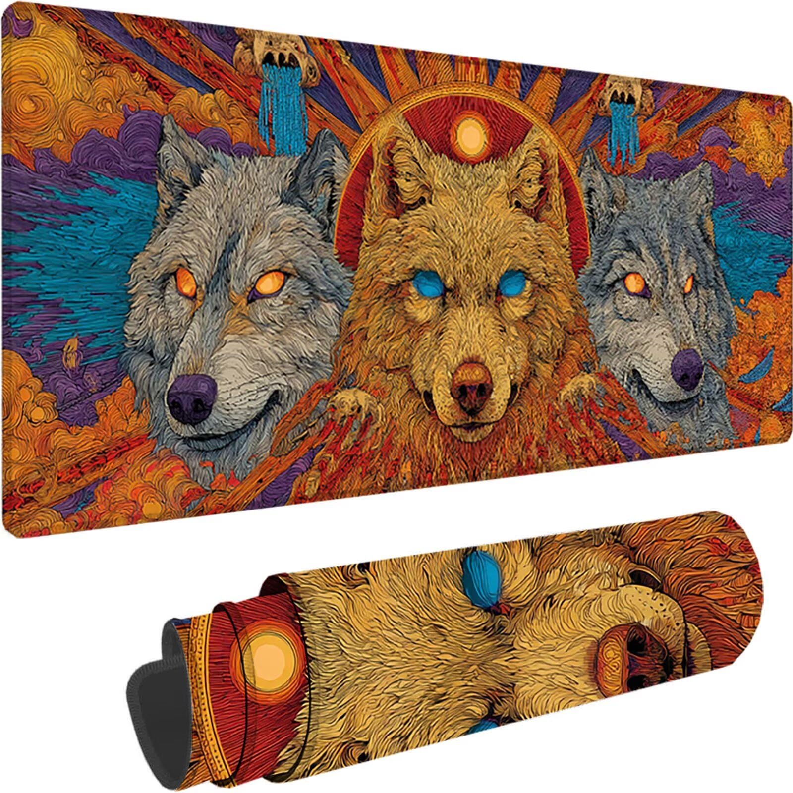 Color Naranja Alfombrilla Ratón XXL 1500x800x3 mm Grande Alfombrilla Ratón Gaming Lobo Art con Bordes Cosidos Diseño, Base de Goma Antideslizante Mouse Pad para PC Gaming Protector Escritorio z-3254