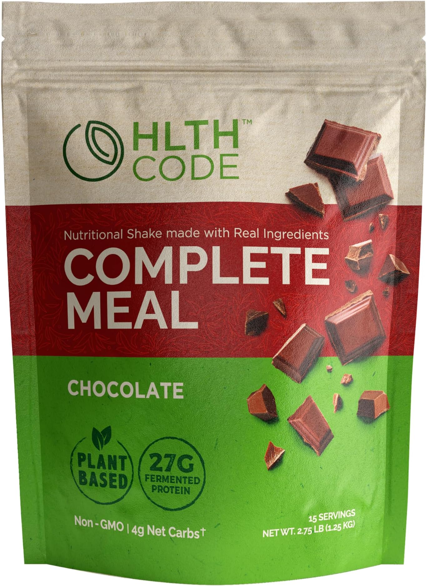 HLTH Code Complete Meal Replacement Shake - Healthiest Meal Replacement = Healthiest You | Keto Friendly | High Protein | Low Carb | Collagen | Gluten Free | Plant Based Chocolate (15 servings)