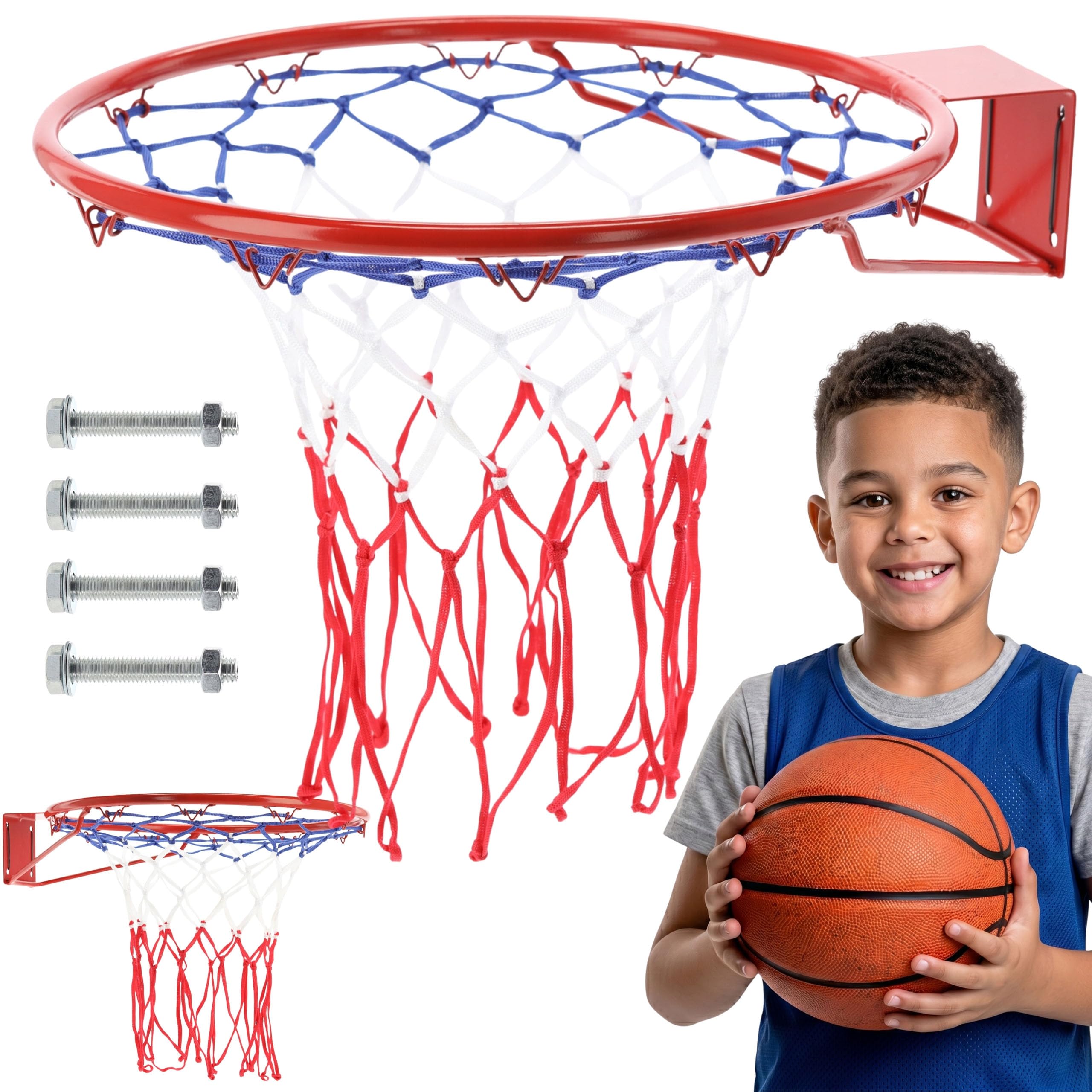 Robuster Basketballkorb mit Netz, Metallring, professioneller Spielkorb, Ø 45 cm