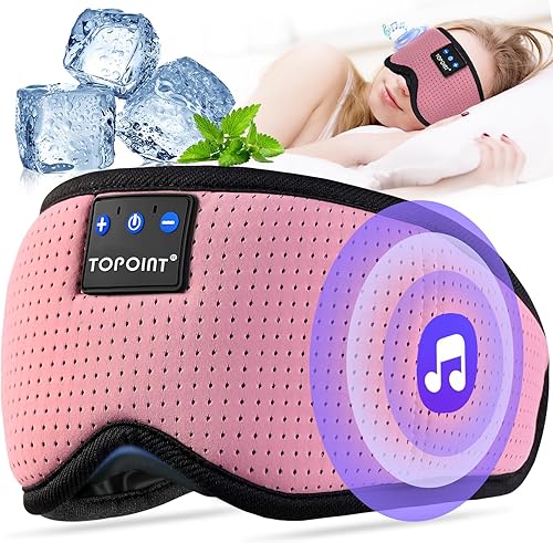 TOPOINT Máscara de dormir con auriculares Bluetooth, máscara de ojos de seda transpirable para dormir hombres y mujeres, máscara de sueño Bluetooth