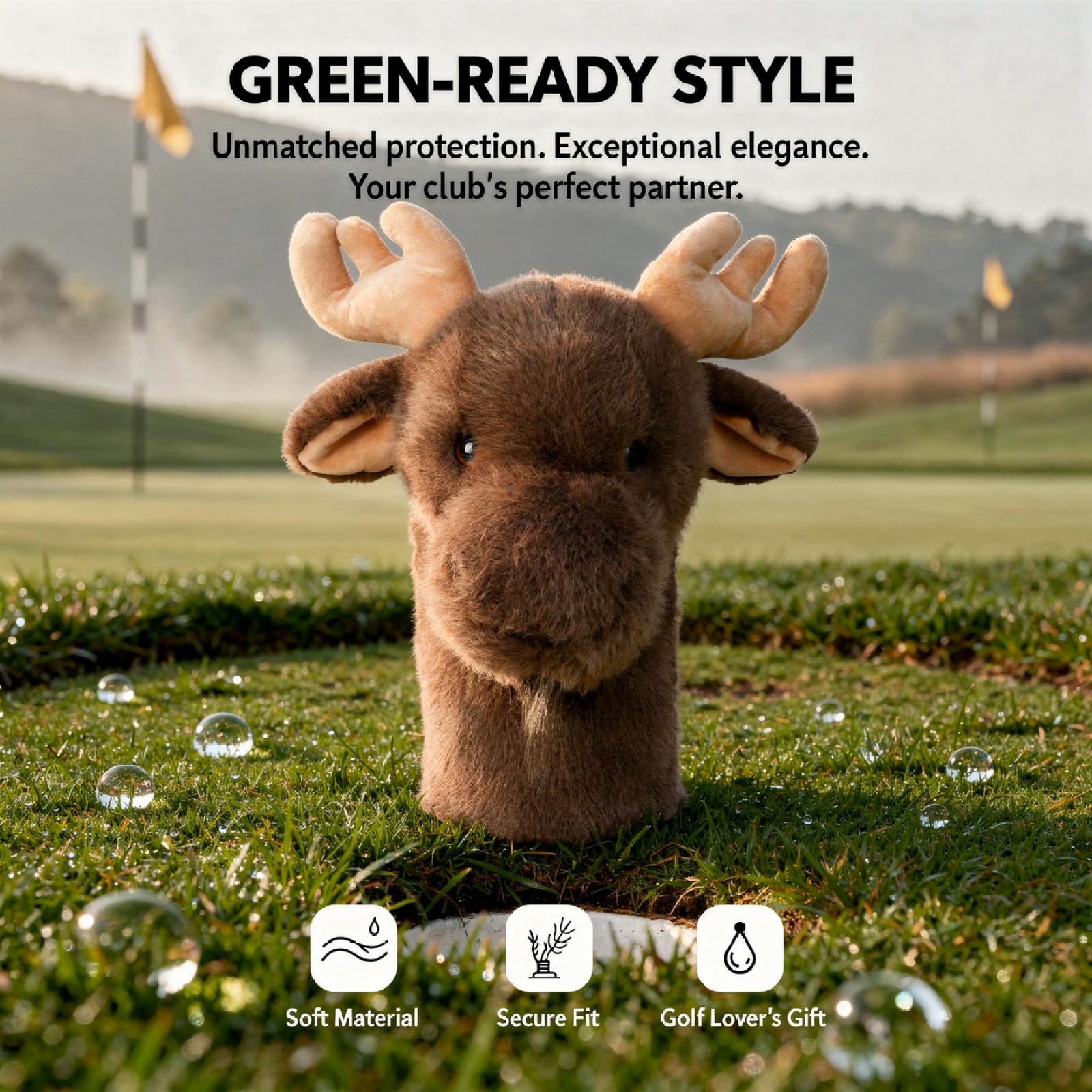 Fit Golfschlägerhaube, lustiges Elch-Design, Fahrerabdeckung, Tier-Plüsch, Polyester-Schutz, Geschenk für Golfliebhaber