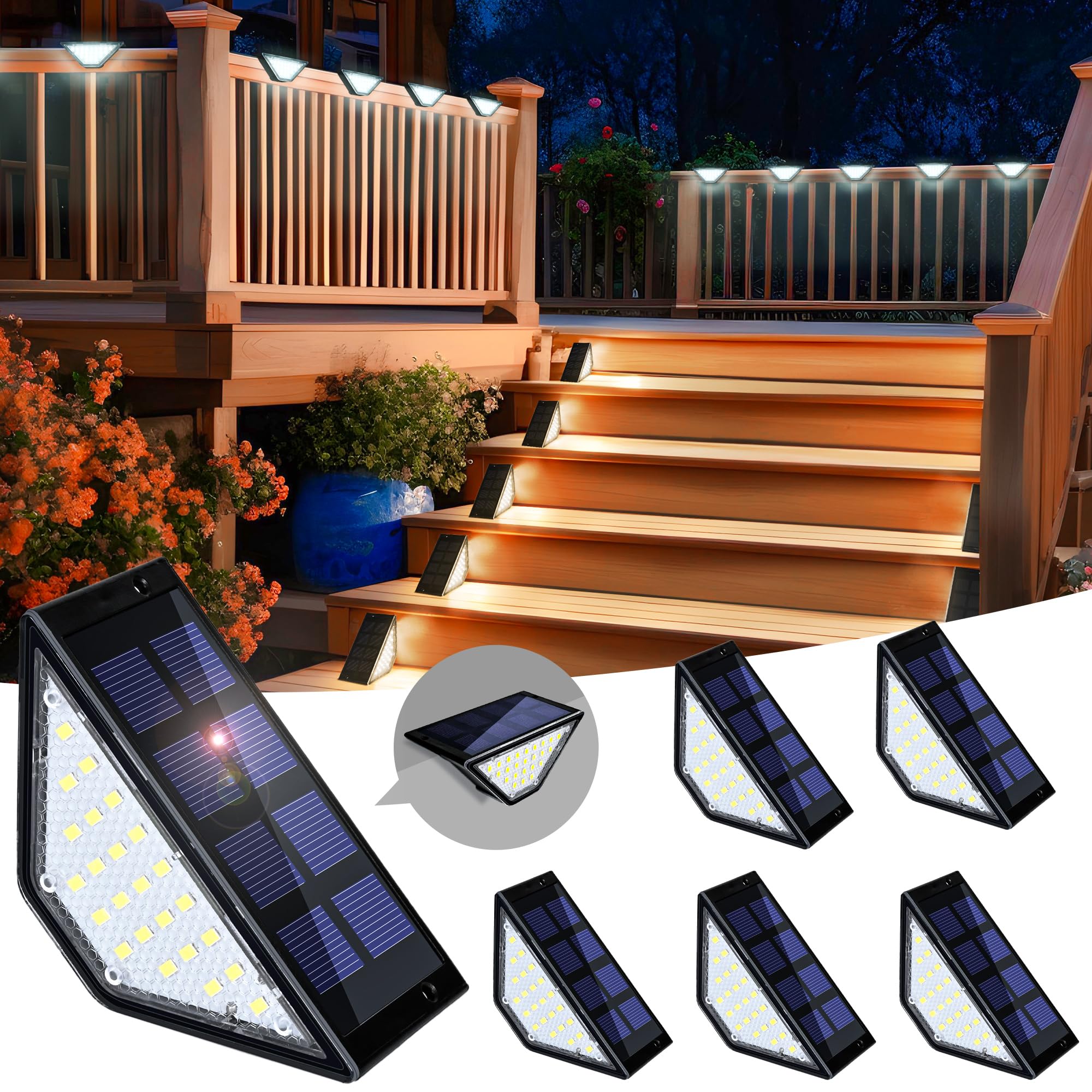 SolpexSolar Step Lights for Outside 6 Pack,Solar Lights Outdoor Waterproof Decor for Stair, Step, Deck, Fence, Front Porch, Balcony, Patio, Wall, Yard, Garden (Cold White)