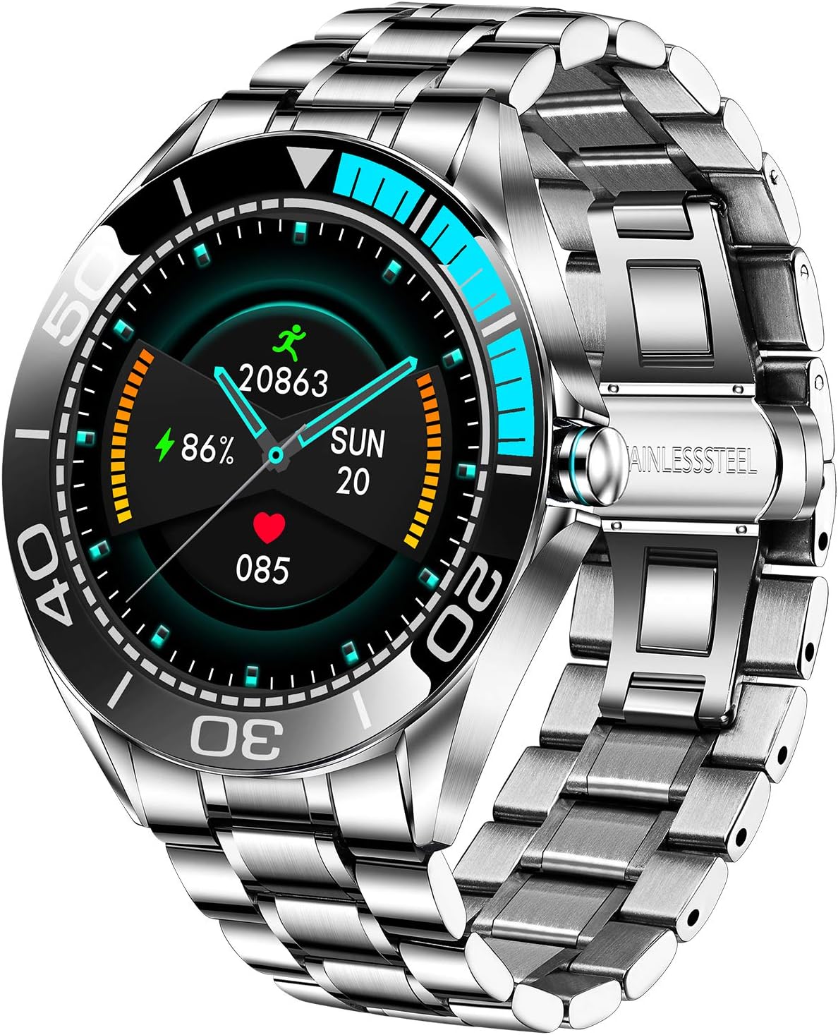 LIGE Men Smart Watch, IP67 Waterproof Fitness Tracker Watches Heart Rate Blood Oxygen Blood Pressure Monitor Full Touch Screen Sports Smartwatch Staninless Steel Band for Men for IOS Android Phone