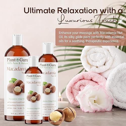Miniatura 6 de Aceite de nuez de macadamia, 16 onzas líquidas, prensado en frío, 100% puro, natural, hidratante para piel, cara, cuerpo y cabello. Ideal para