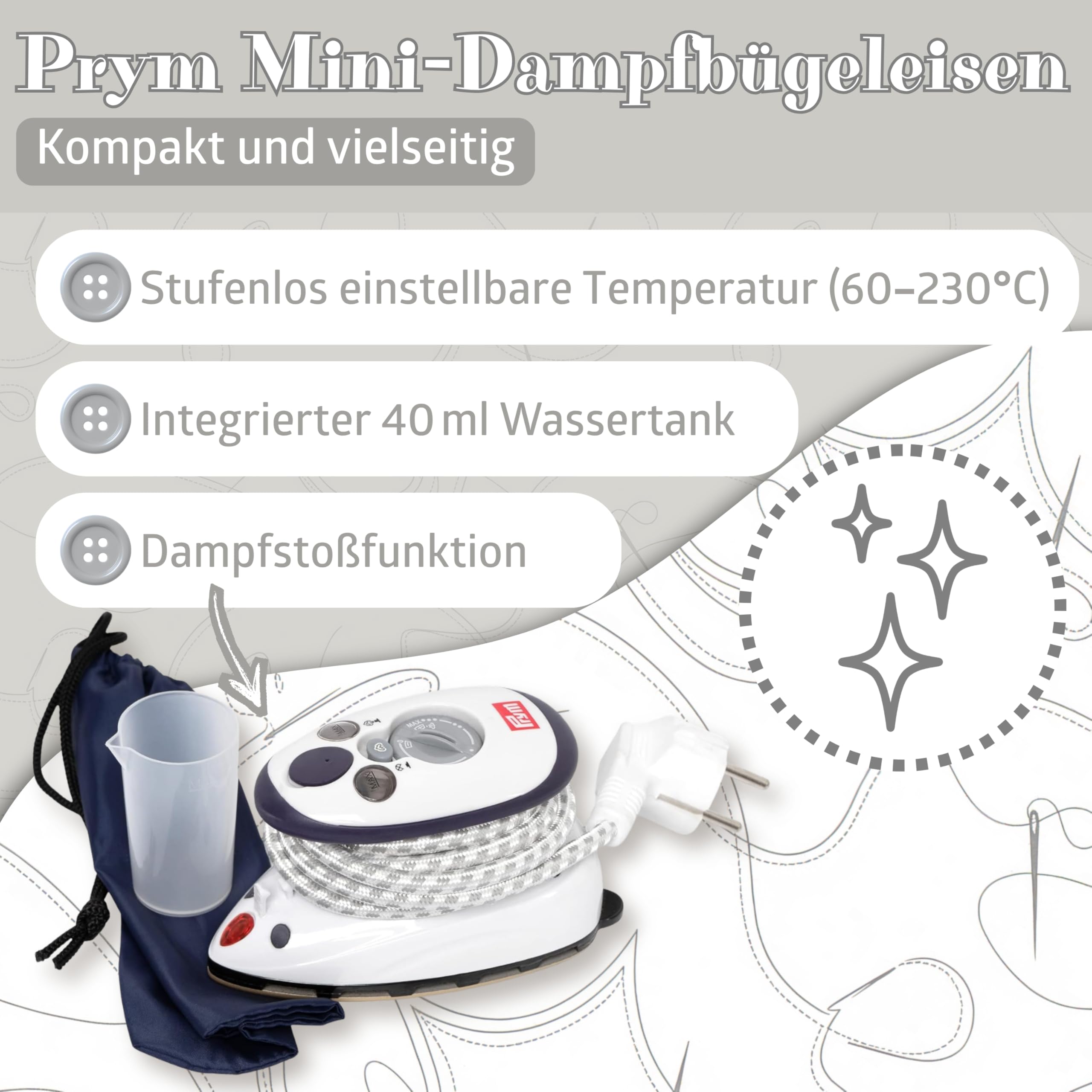 SEMPLIX Bügel Set – Bügelunterlage mit rutschhemmender Rückseite 30 x 40 cm, Mini Bügeleisenablage 10,5 x 15,5 cm, Prym Mini Dampf Bügeleisen (grün)