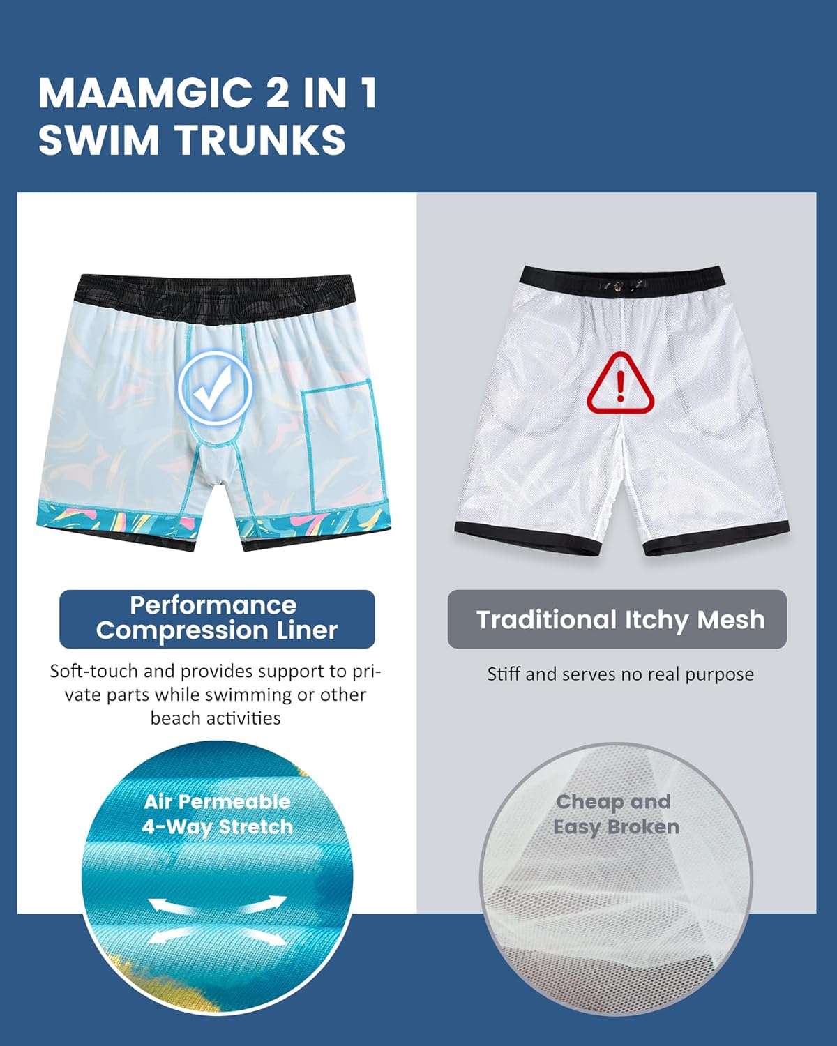 maamgic Mens 5 Inch Stretch Swimming Shorts Compression Liner Swim Trunks Swimwear Bathing Suits Beach Wear Swim Suits - Image 5