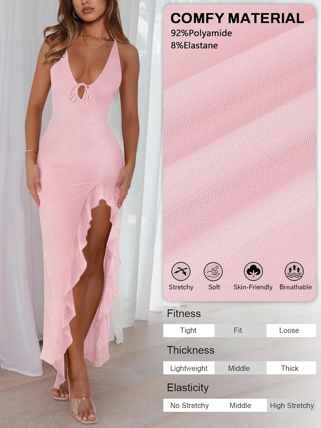 Women's Sexy Wedding Guest Dress Mesh Halter High Slit Ruffle Maxi Dress Formal Cocktail Dresses for Women - Image 5