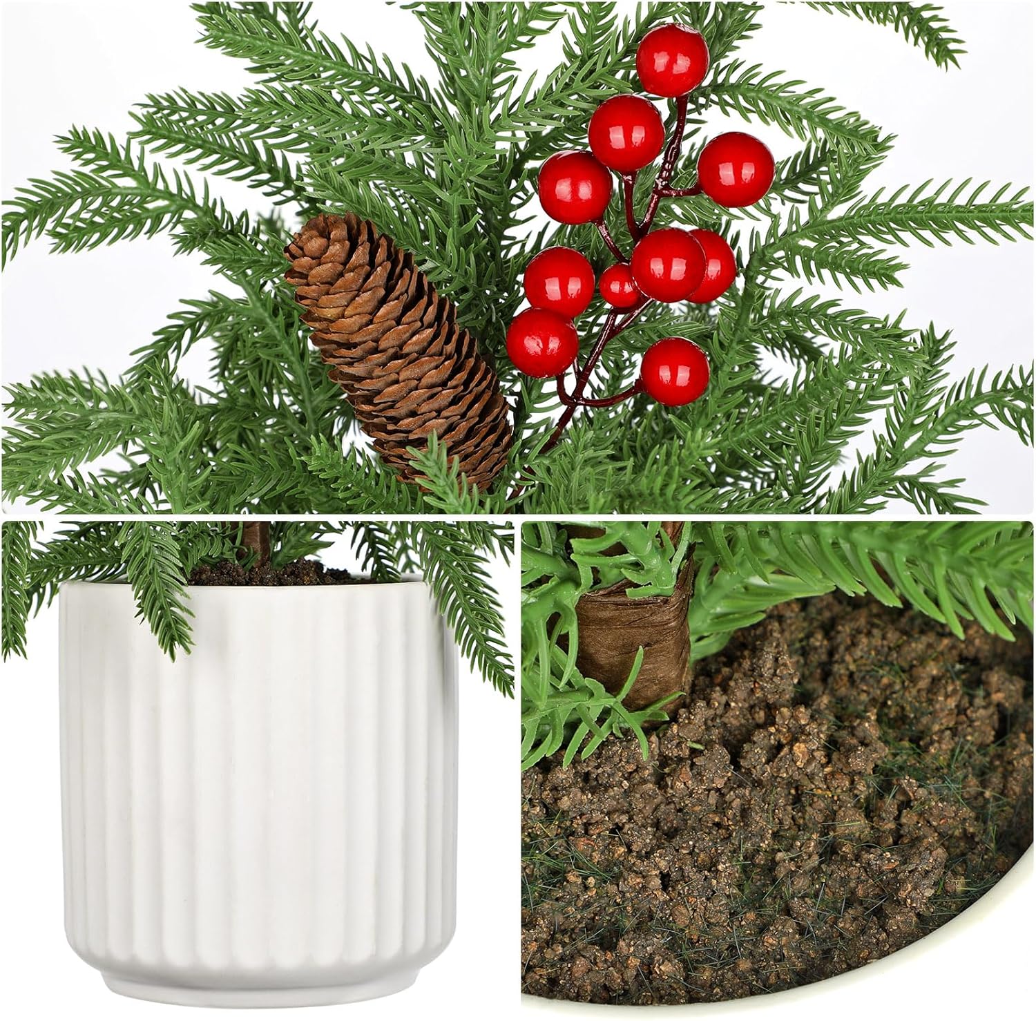 2 FT Artificial Norfolk Pine Tree, 24 inch Small Tabletop Christmas Tree Potted Christmas Trees Faux Pine Trees in Ceramic Pot Xmas Centerpiece Table Decorations for Indoor Outdoor Porch Dinner Table