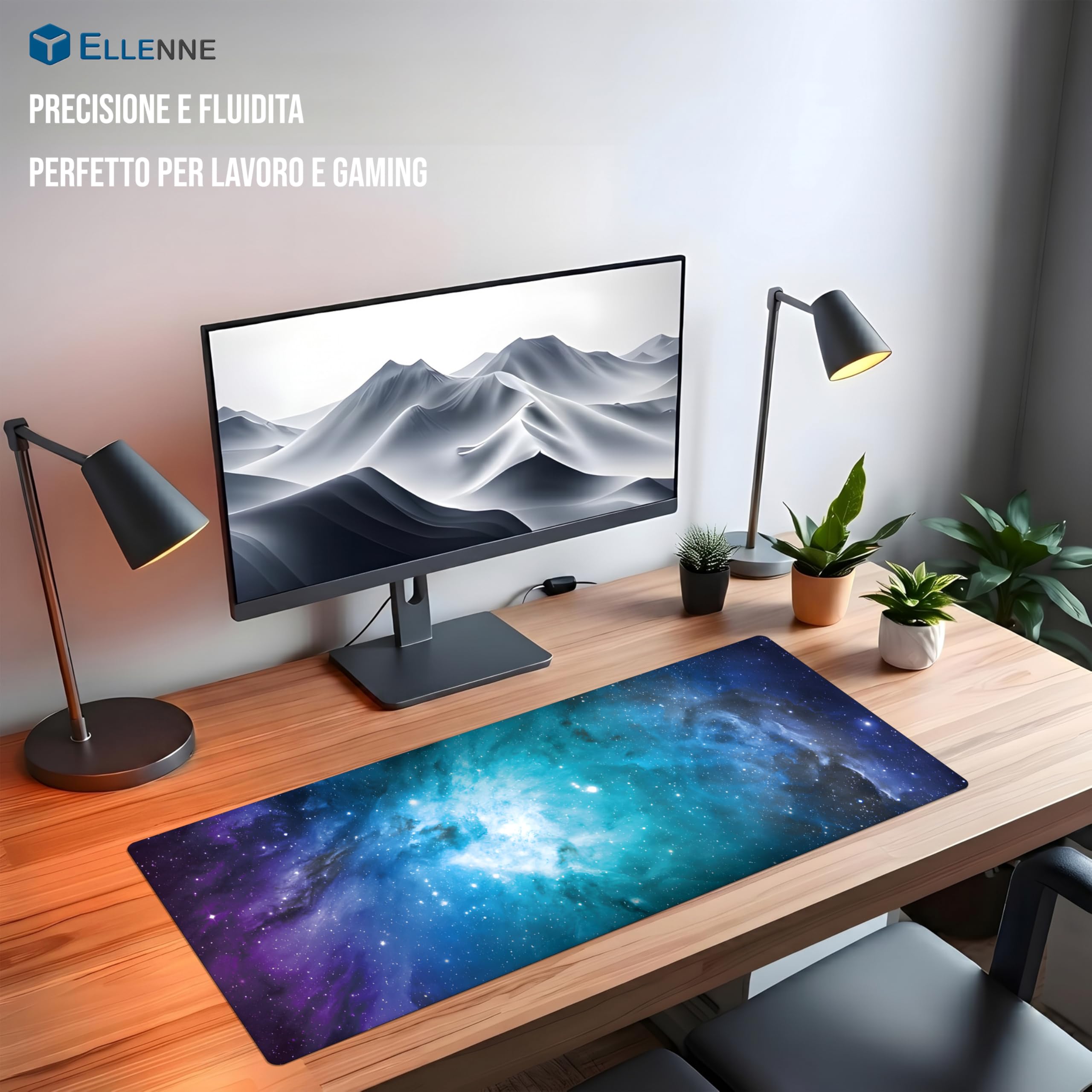 ELLENNE Mousepad XXL 900x400mm Sottomano Scrivania-Abisso Stellato|9 | Tappetino Mouse XXL 900x400mm, Sottomano Scrivania Stampato Fantasie Impermeabile, Mousepad Grande,Bordi Cuciti Casa Ufficio