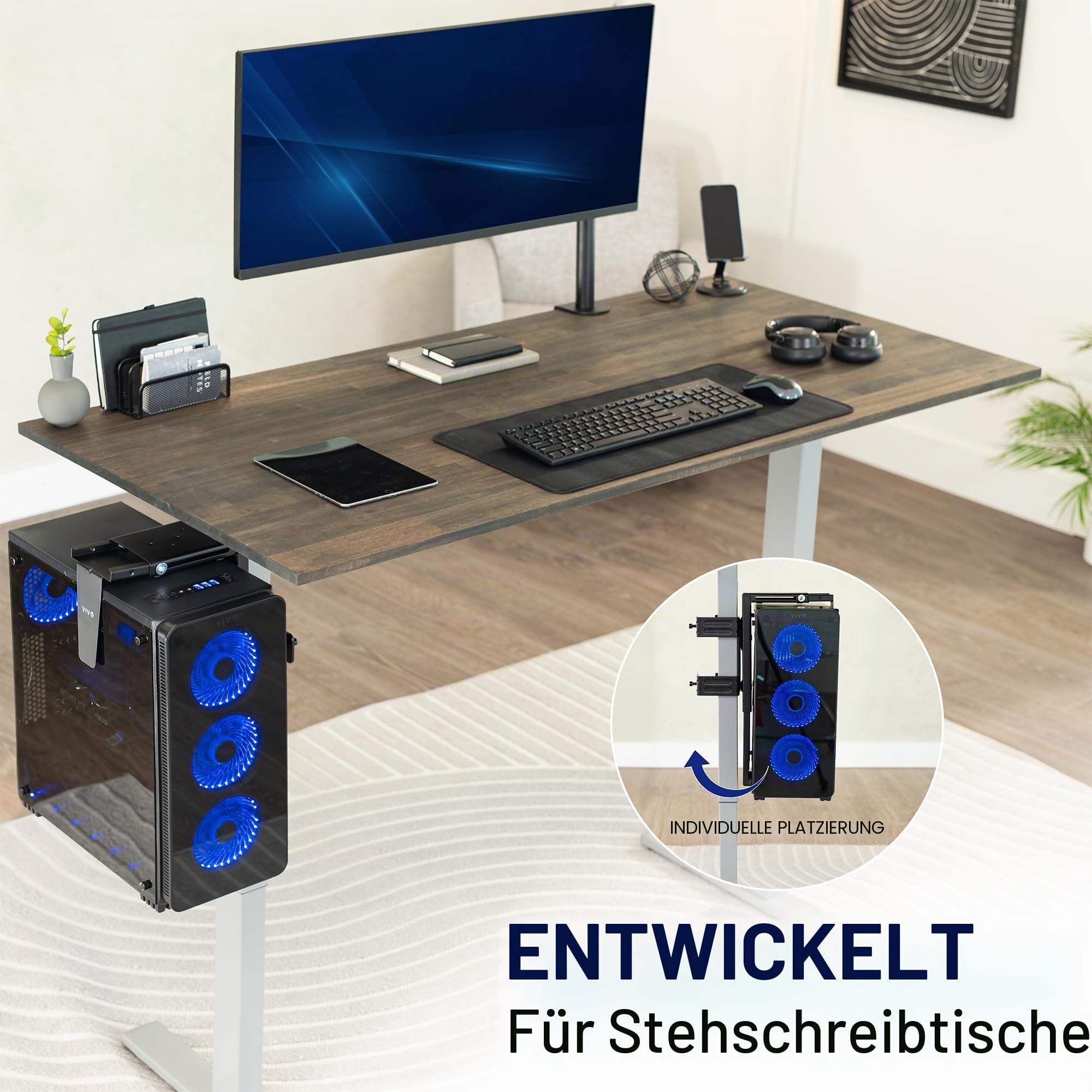 VIVO Verstellbare Tischbein-PC01C Halterung zum Festklemmen unter dem Schreibtisch, PC-Halterung, Computergehäuse, CPU-Halterung mit werkzeugloser Installation, Schwarz, MOUNT-PC01C