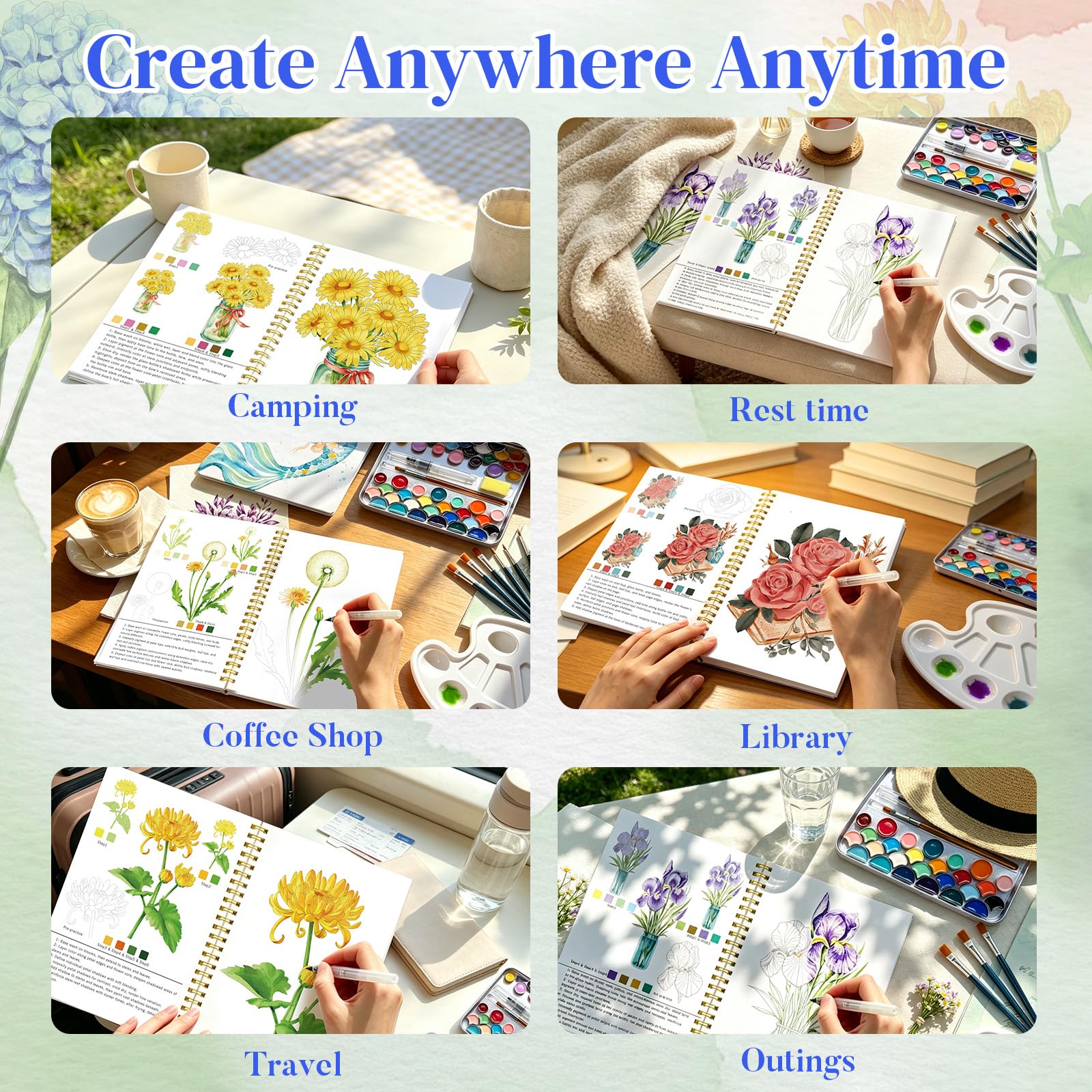 Watercolor Workbook Kit - 52 Colors, 7 Brushes -7