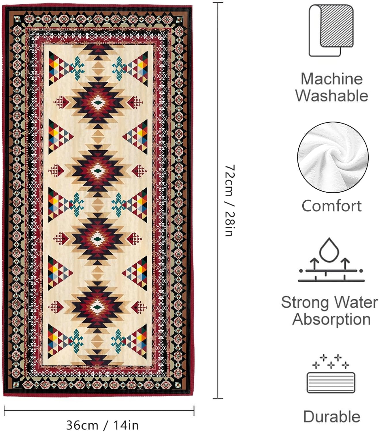 Western Aztec Boho Hand Towels for Bathroom Set of 2 Absorbent Southwestern Native American Decorative Bath Towels Spa Yoga Gym Home Farmhouse Aztec Bathroom Decor Housewarming Gifts 14"x28" - Image 2