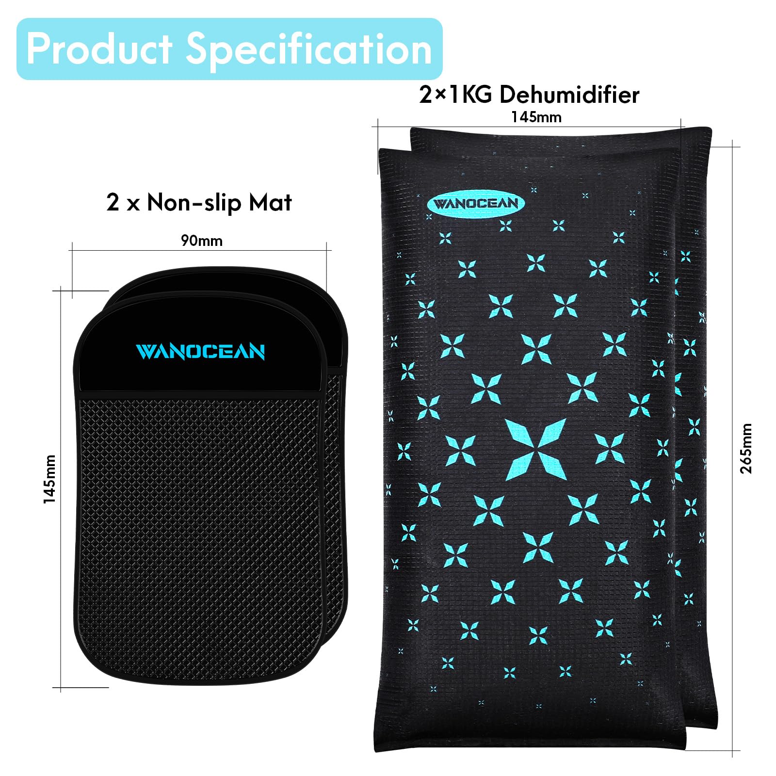 Deumidificatore Auto, Riutilizzabile Assorbi Umidità, Assorbi Umidità Armadio, Silica Gel Deumidificatore Armadio, Tappetino Antiscivolo, con Anti Appannamento e Condensa sui Ripostiglio (2 * 1KG)