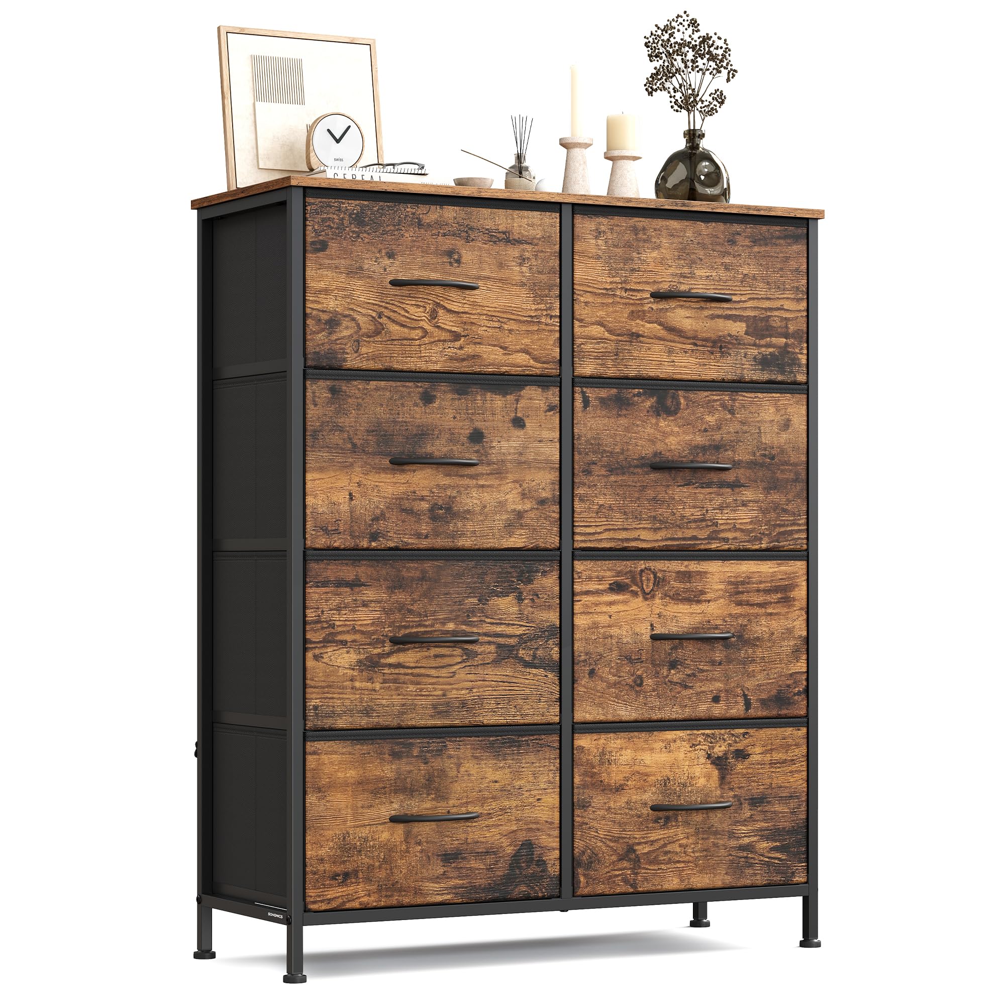 SONGMICS BELLAH Collection - Commode, Meuble de Rangement pour Chambre, Couloir, Entrée, Salon, Cadre en Acier, 8 Tiroirs, Style Industriel, Marron Rustique et Noir d'encre LGS124BH04