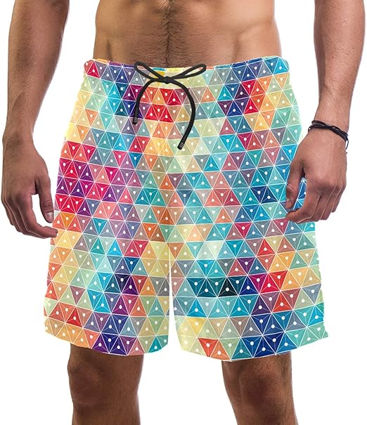 nakw88 Color Geometric Pattern Men's Swimming Trunks Quick Dry Fashion