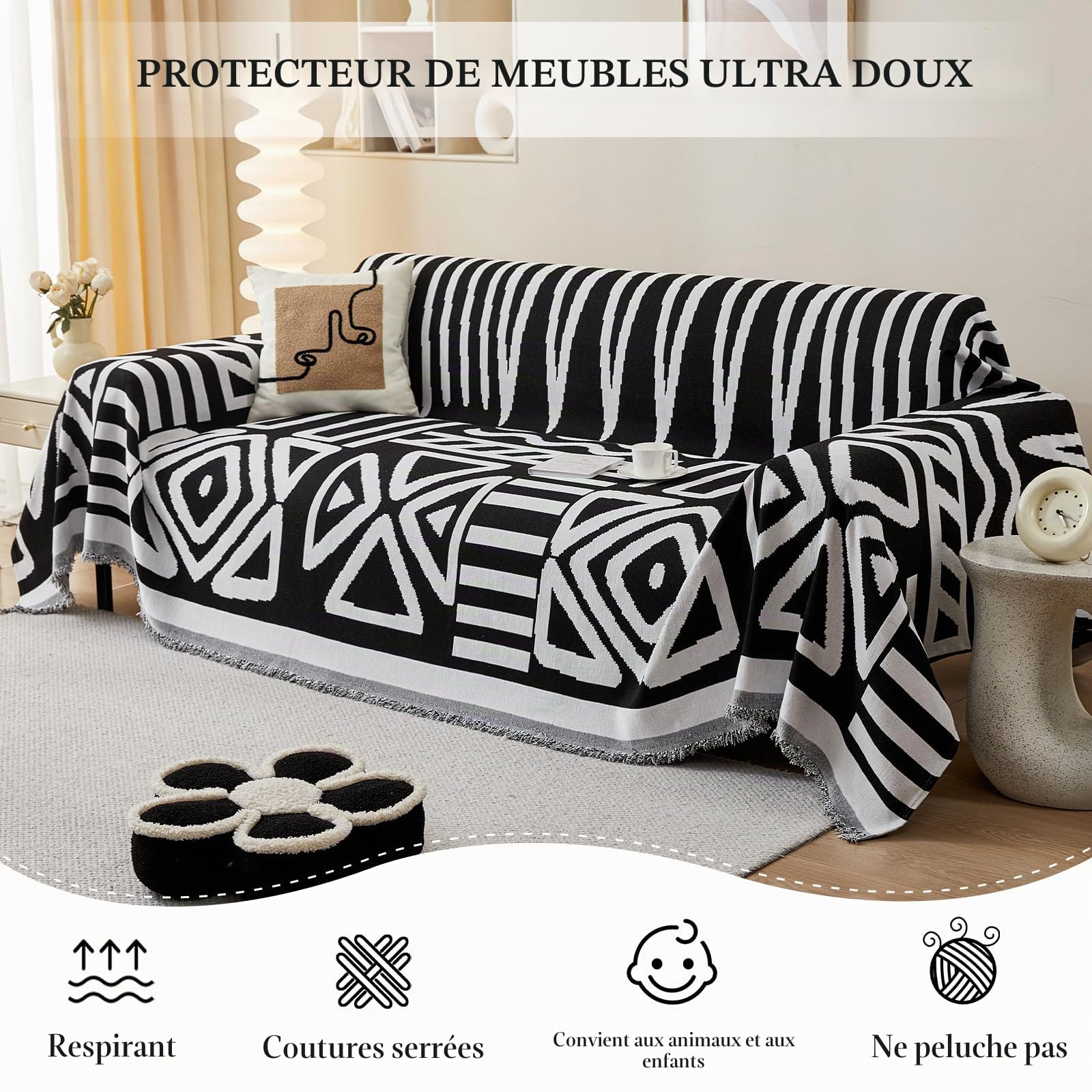 SHANNA Housse de Canapé 1 2 3 4 Places en Forme de L d'angle Protege Canape, Protection Canape Chat Chiens Anti Griffe en Chenille AB Face Couvre Canapé Sofa Cover, Housse pour Meubles de Canapé