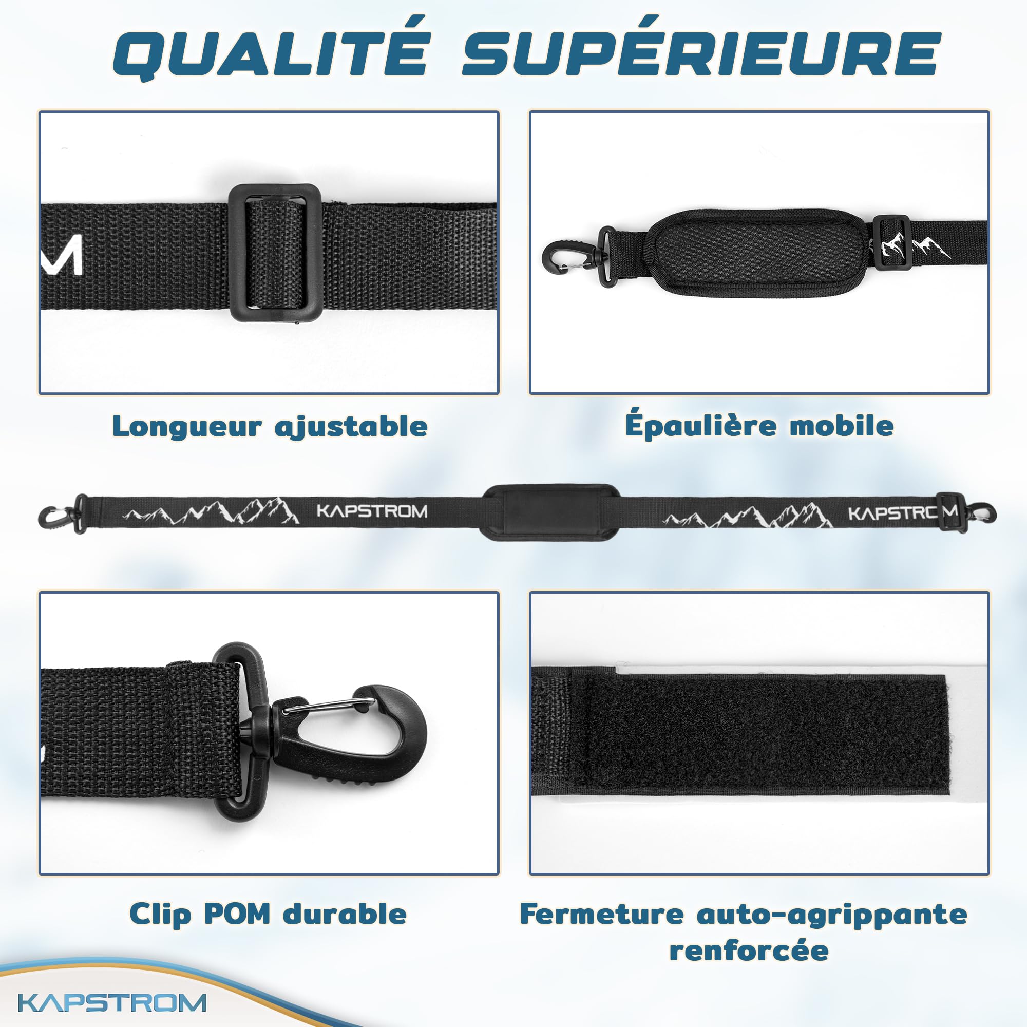 Sangles de Ski et Porte-bâtons – Noir – Durable avec Longueur de Sangle réglable et bandoulière rembourrée
