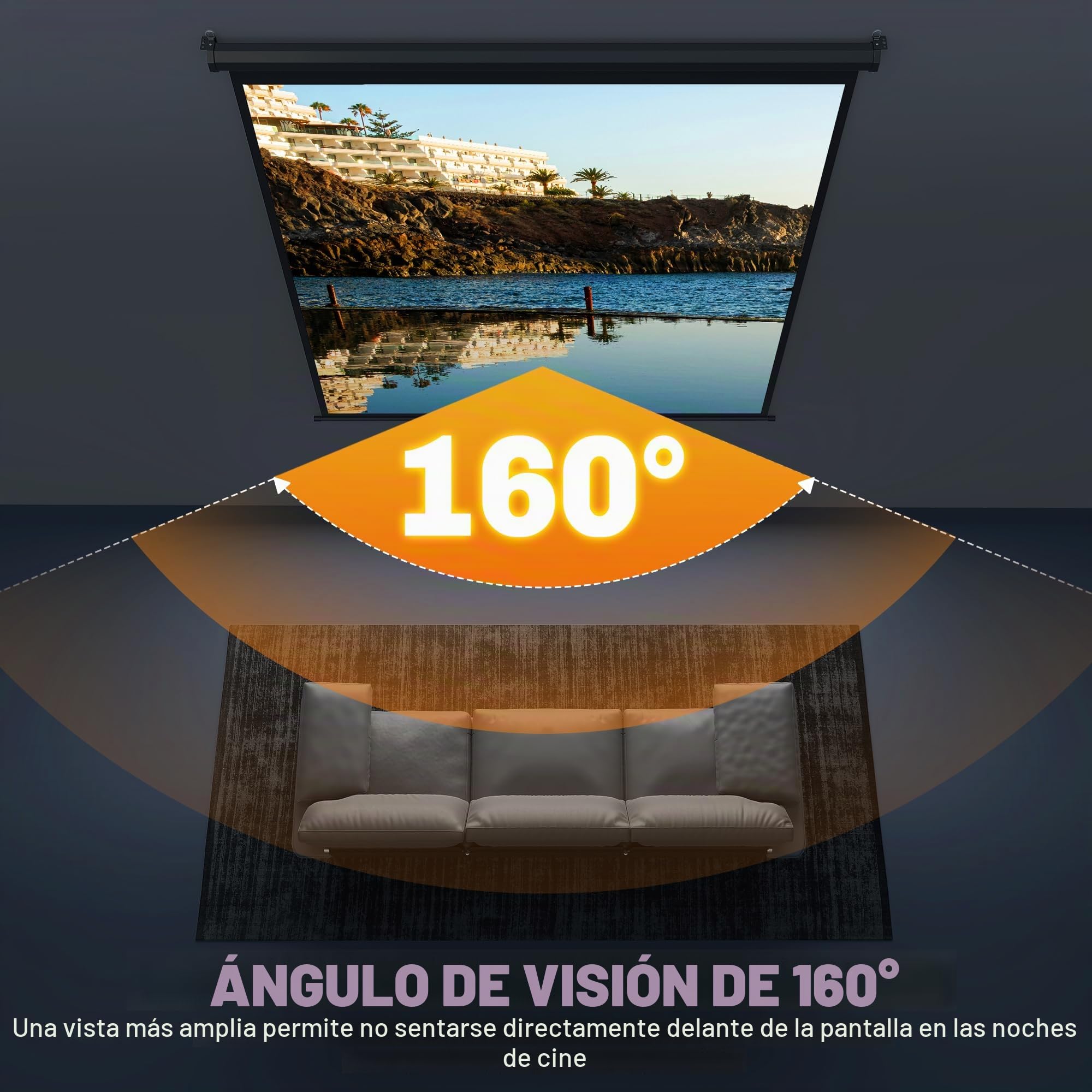 HOMCOM Pantalla de proyector de Rodillo 178x178cm 99in 1:1 Negro | Pantalla de proyección HD 4K, para cine en casa, presentaciones de oficina