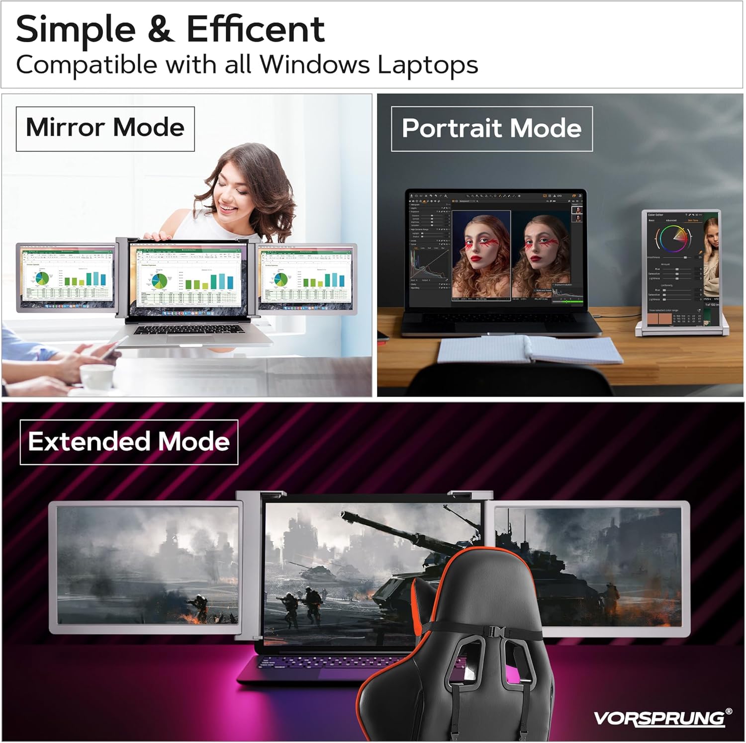 VORSPRUNG Tri Triplo estensore dello schermo per laptop, doppio monitor 2X con supporto, FHD 1080P IPS - portatile, per 15-17 windows, notebook, chrome mac, versione 2 (UK) (14 Pollici) VORSPRUNG Tri Triplo estensore dello schermo per laptop, doppio monitor 2X con supporto, FHD 1080P IPS - portatile, per 15-17 windows, notebook, chrome mac, versione 2 (UK) (14 Pollici)