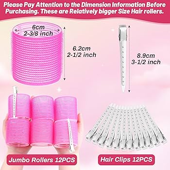 Amazon | ジャンボヘアローラーセット - 24個 大型ローラー12個と