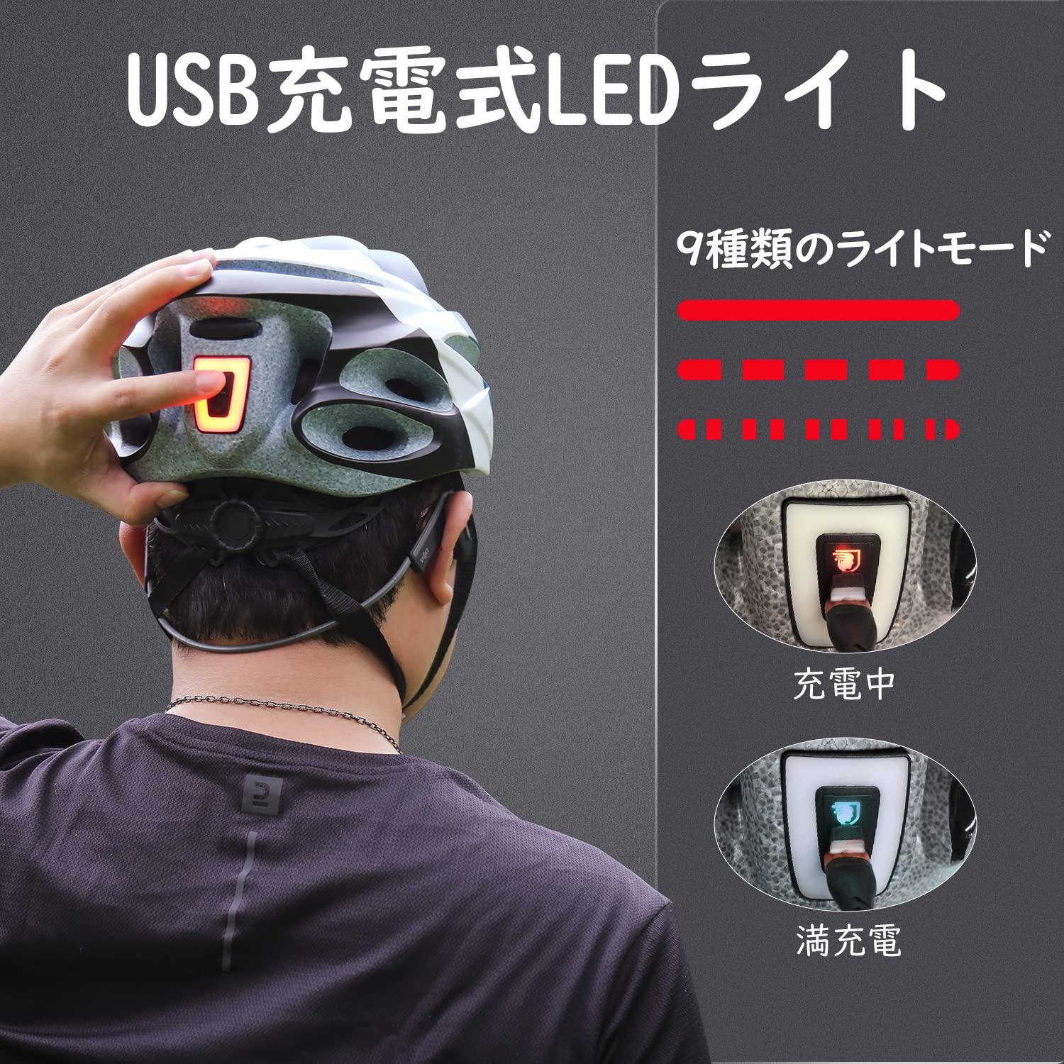 ILM 自転車 ヘルメット 大人 スマートセンサーライト付き USB充電式 CE