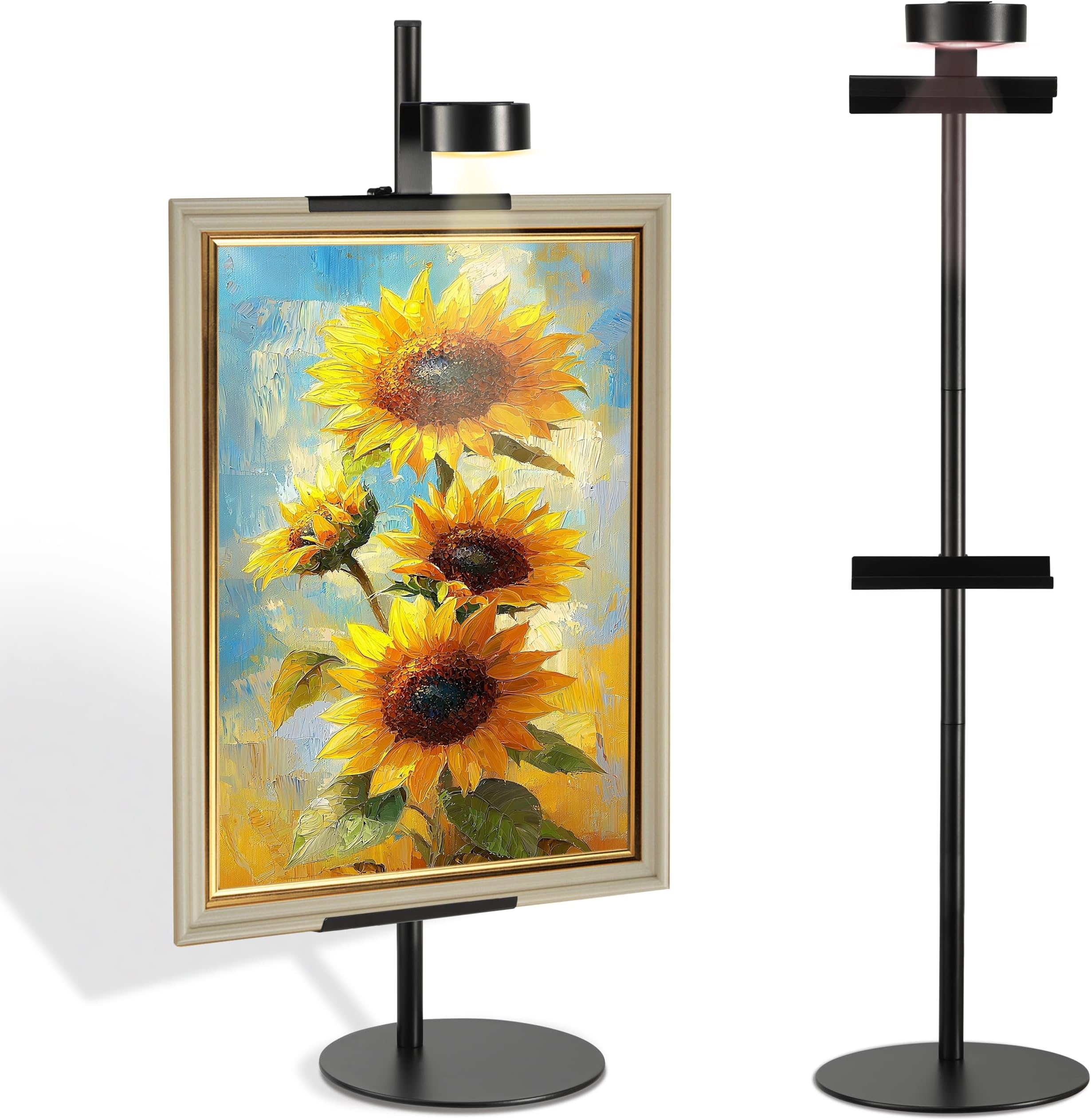 Adjustable Desktop Photo Frame Stand with Magnetic Wall Painting Light, Holds Picture Frames up to 30 Inch,with Rechargeable Battery,Metal Vertical Stand with 3 Color Temperature & 13RGB Poster Lights
