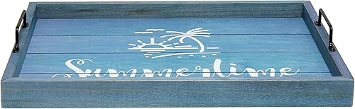 Miniatura 2 de Elegant Designs Bandeja decorativa de madera para servir con asas, 15.50 x 12 pulgadas, verano, azul (HG2000-BST)