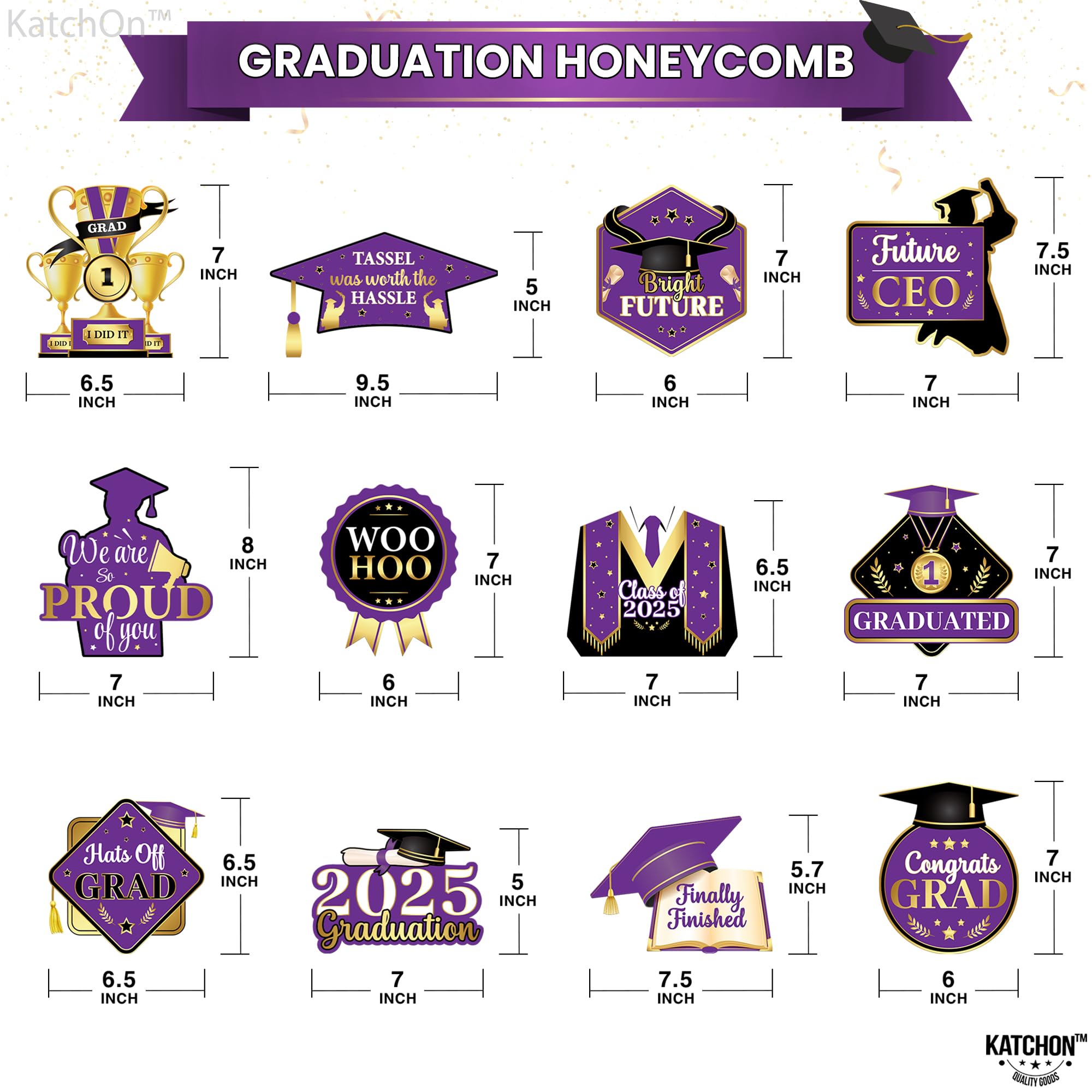 Katchon, Purple and Gold Graduation Centerpieces for Tables 2025 - Pack of 12 | Graduation Table centerpieces | Graduation Decorations 2025, Graduation Table Decorations 2025, Centerpieces for Grad