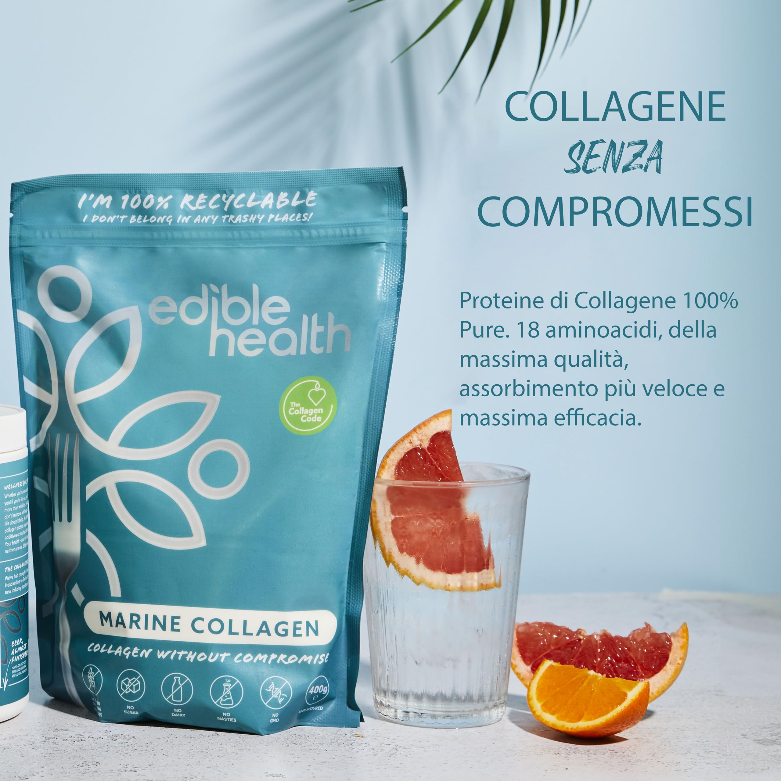 Edible Health Polvere di Collagene Marino Ad Alto Contenuto Proteico, Peptidi di Collagene per la Dieta e l'Uso Quotidiano, Collagene Marino Senza Carboidrati, 1Kg, Sacchetto di 75 Giorni