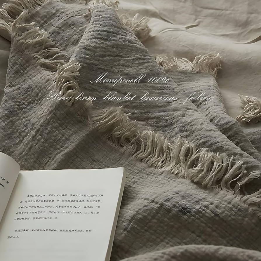 Amazon｜MINUPWELL 100%ピュアリネンブランケット 100%天然亜麻